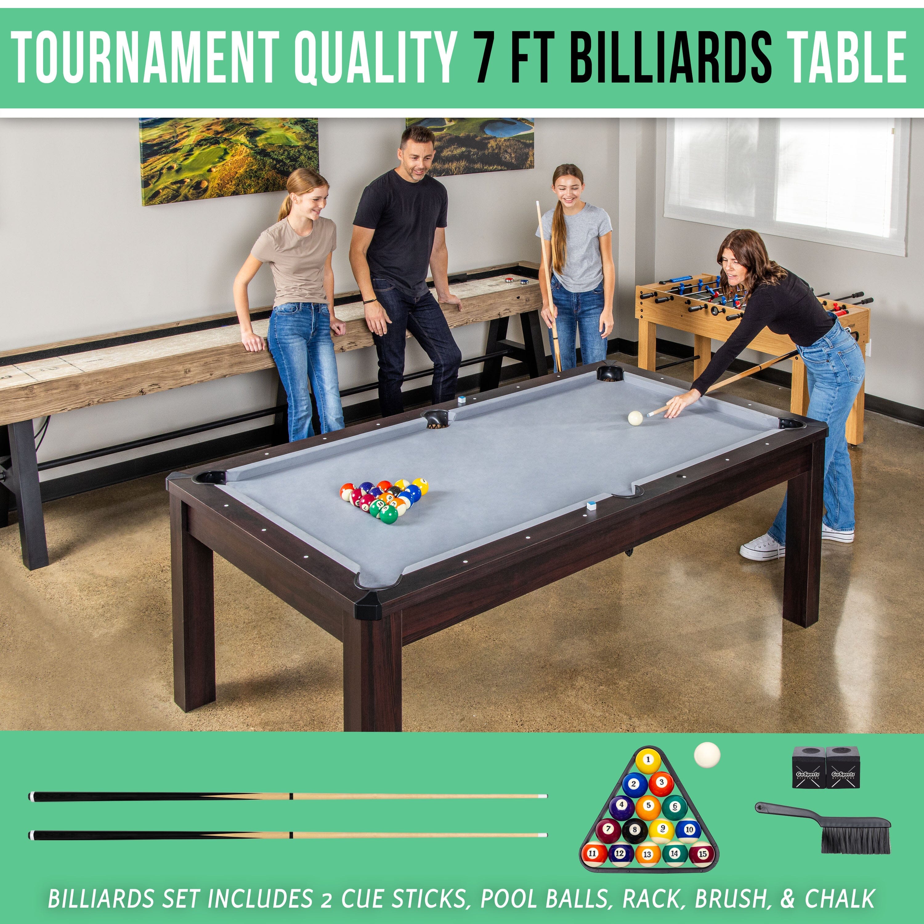 GoSports 7 ft 3 in 1 Pool, Dining, & Table Tennis Combo Table - Convertible Top Game Table with Billiards and Table Tennis Accessories GoSports 