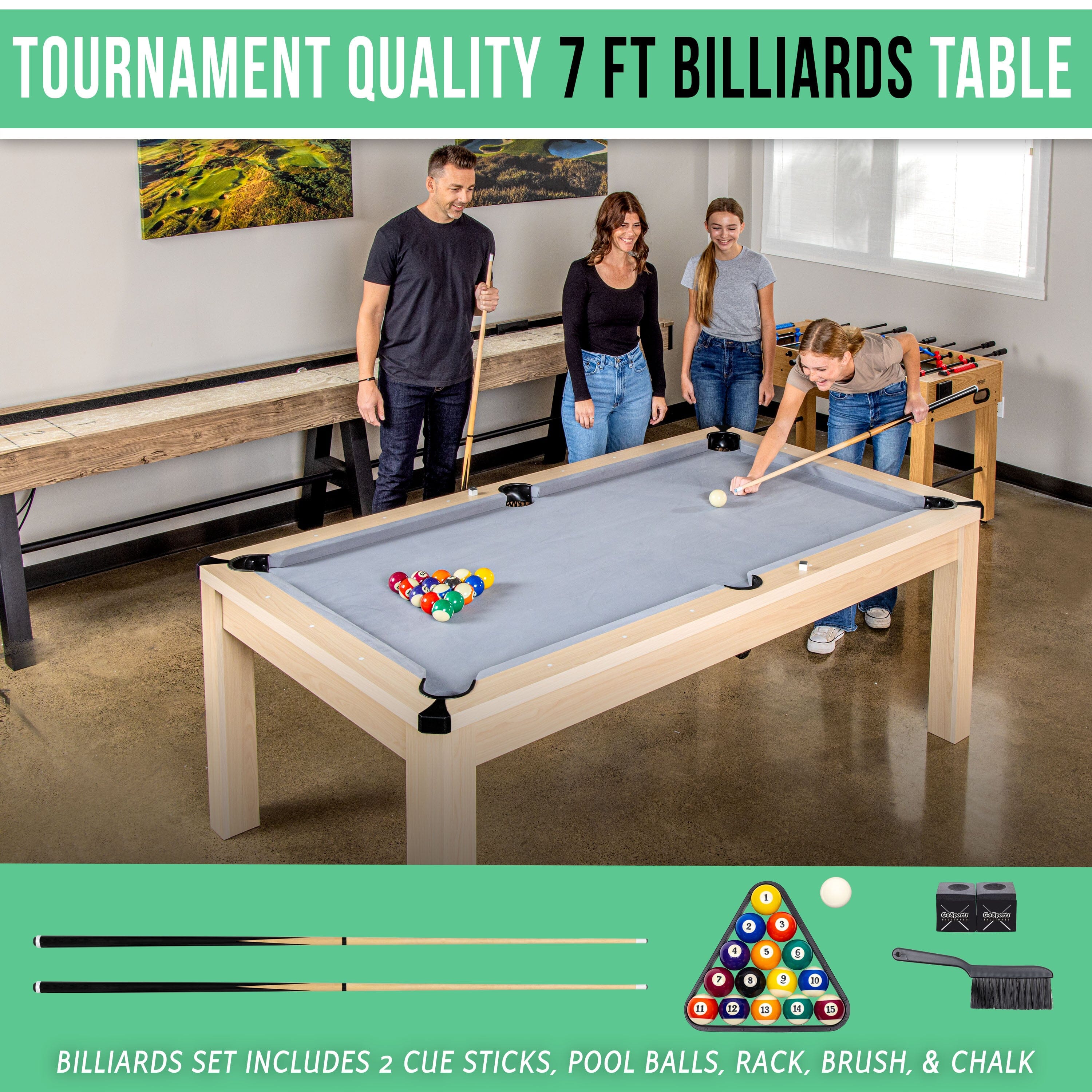 GoSports 7 ft 3 in 1 Pool, Dining, & Table Tennis Combo Table - Convertible Top Game Table with Billiards and Table Tennis Accessories GoSports 