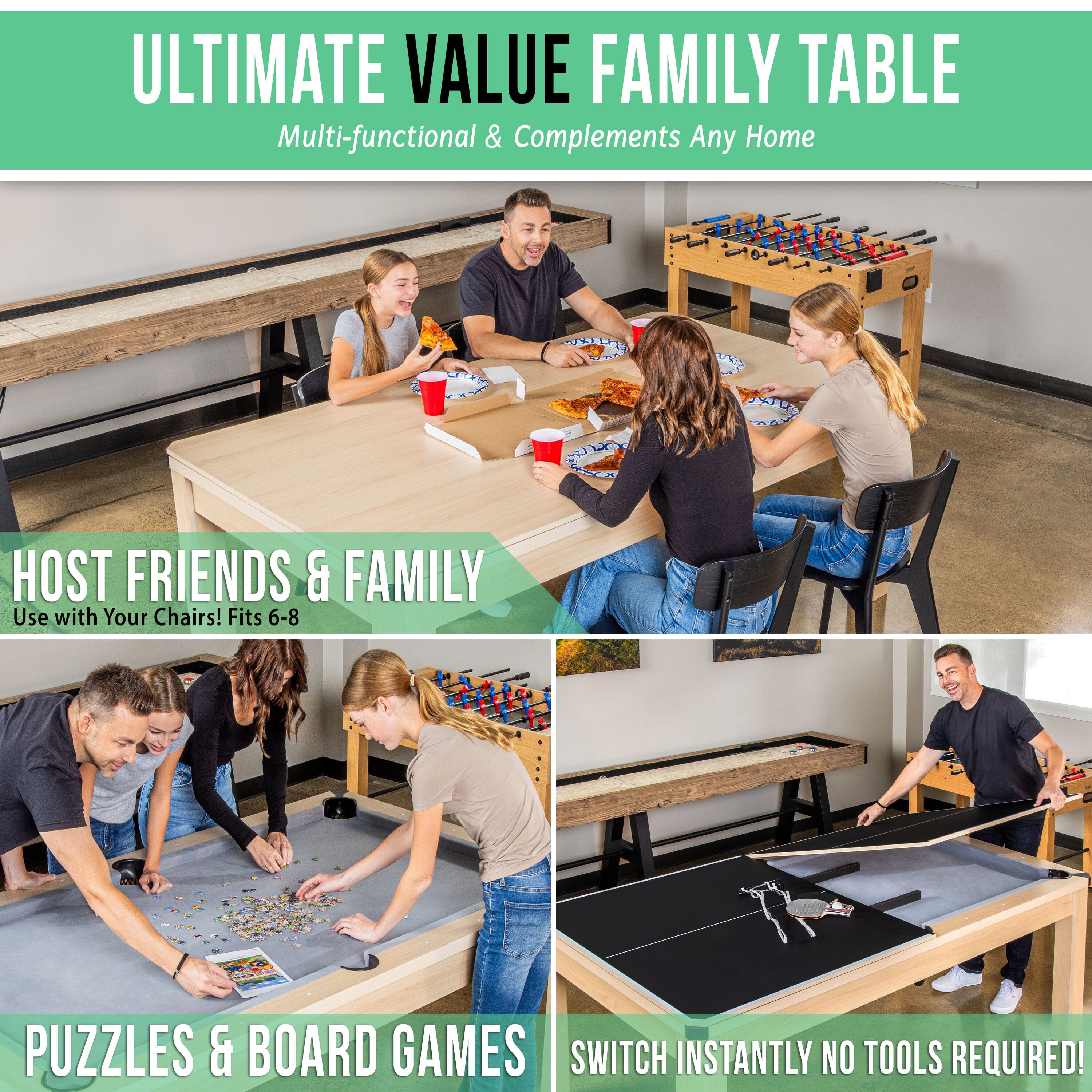 GoSports 7 ft 3 in 1 Pool, Dining, & Table Tennis Combo Table - Convertible Top Game Table with Billiards and Table Tennis Accessories GoSports 