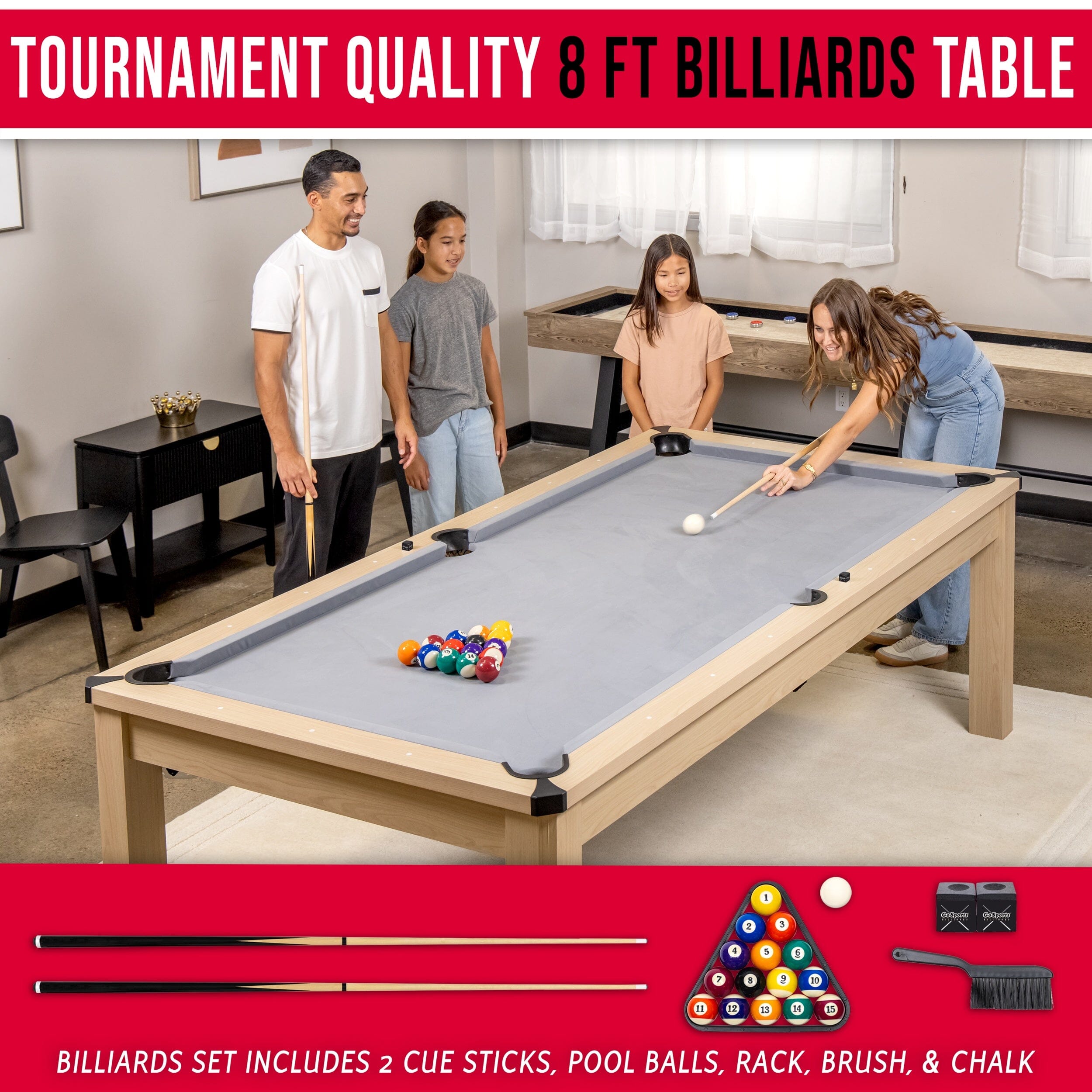 GoSports 8 ft 3 in 1 Pool, Dining, & Table Tennis Combo Table and Storage Benches - Convertible Billiards with Game Accessories PlayGoSports.com 