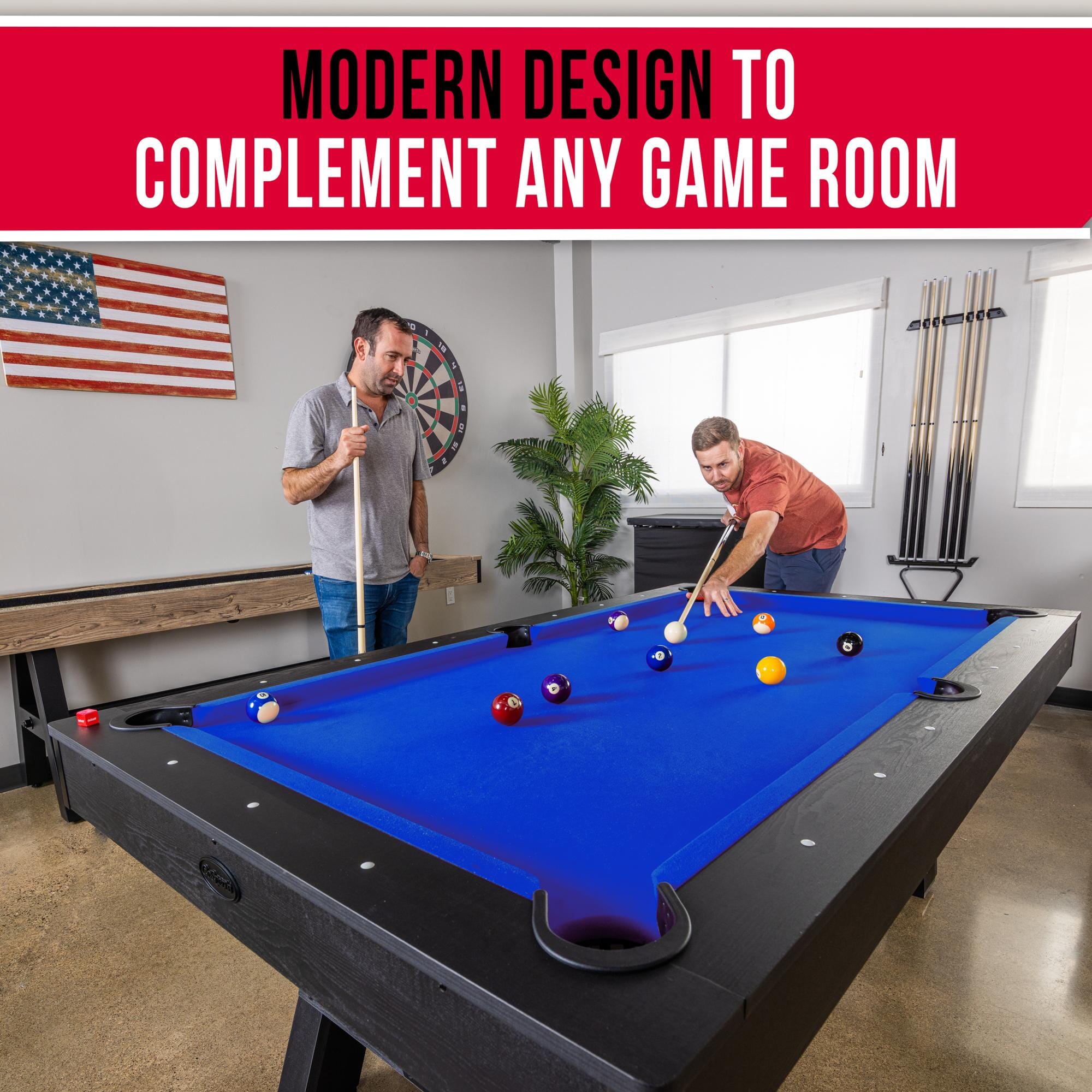 GoSports 7 ft Pool Table with Rustic Black Wood Finish - Modern Billiards Table with 2 Cue Sticks, Balls, Rack, Felt Brush and Chalk PlayGoSports.com 