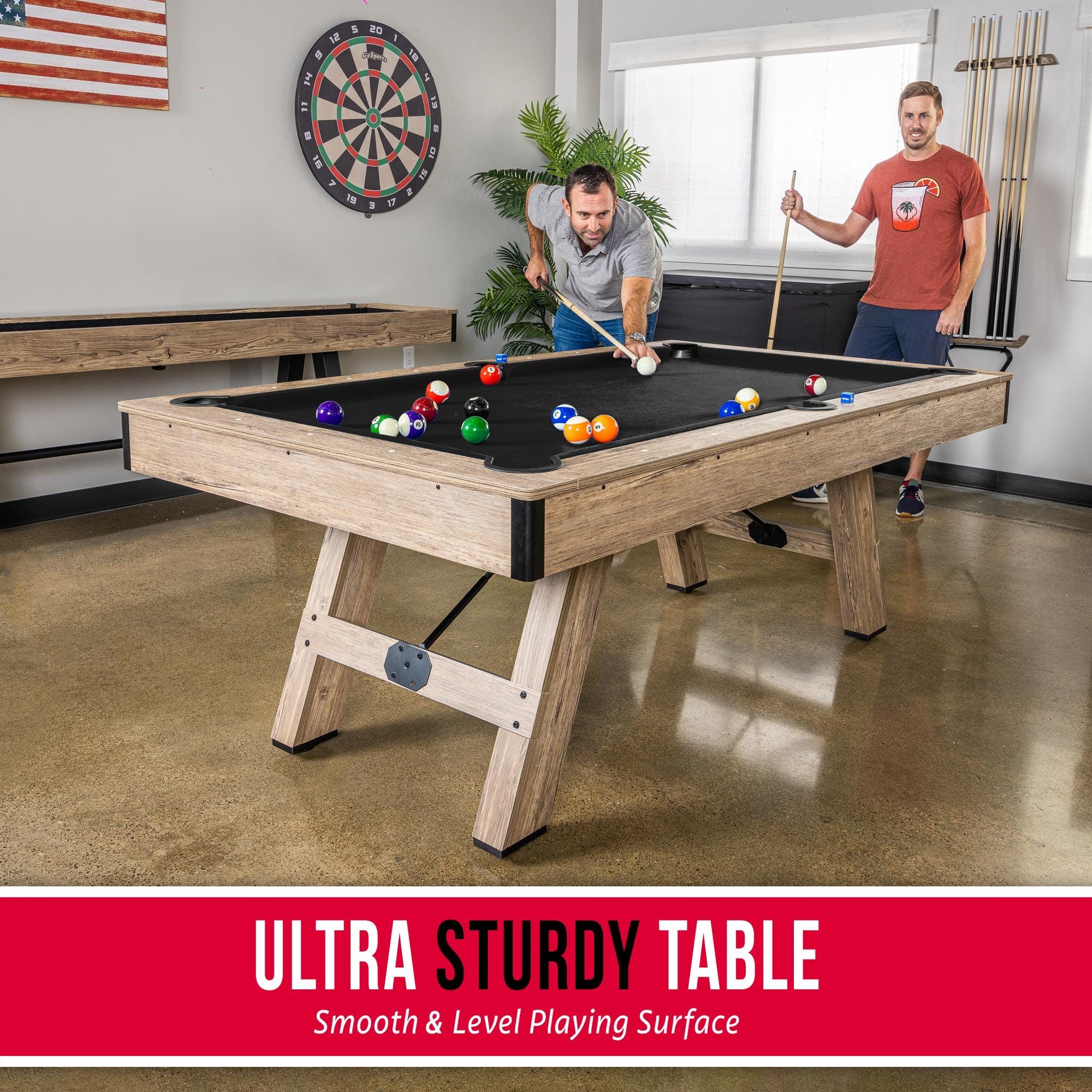 GoSports 7 ft Pool Table with Rustic Black Wood Finish - Modern Billiards Table with 2 Cue Sticks, Balls, Rack, Felt Brush and Chalk PlayGoSports.com 