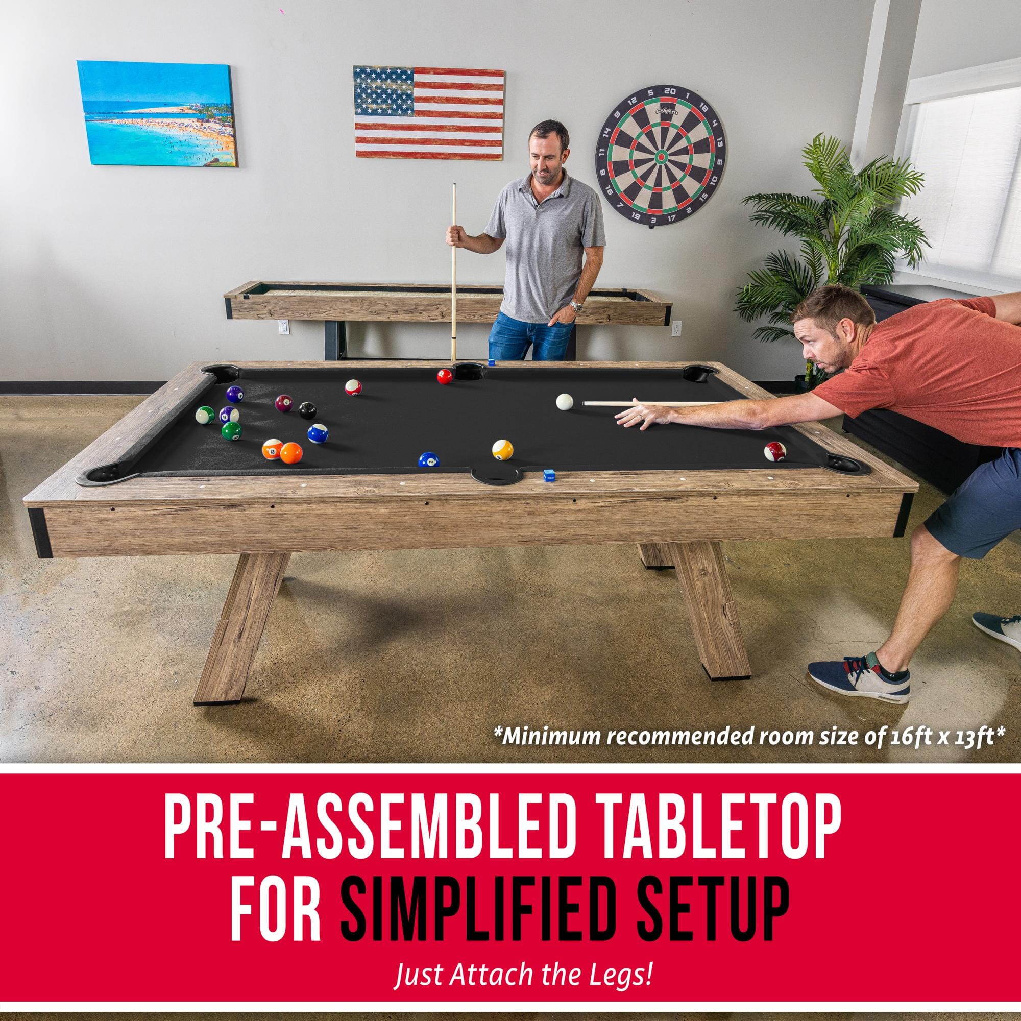 GoSports 7 ft Pool Table with Rustic Black Wood Finish - Modern Billiards Table with 2 Cue Sticks, Balls, Rack, Felt Brush and Chalk PlayGoSports.com 