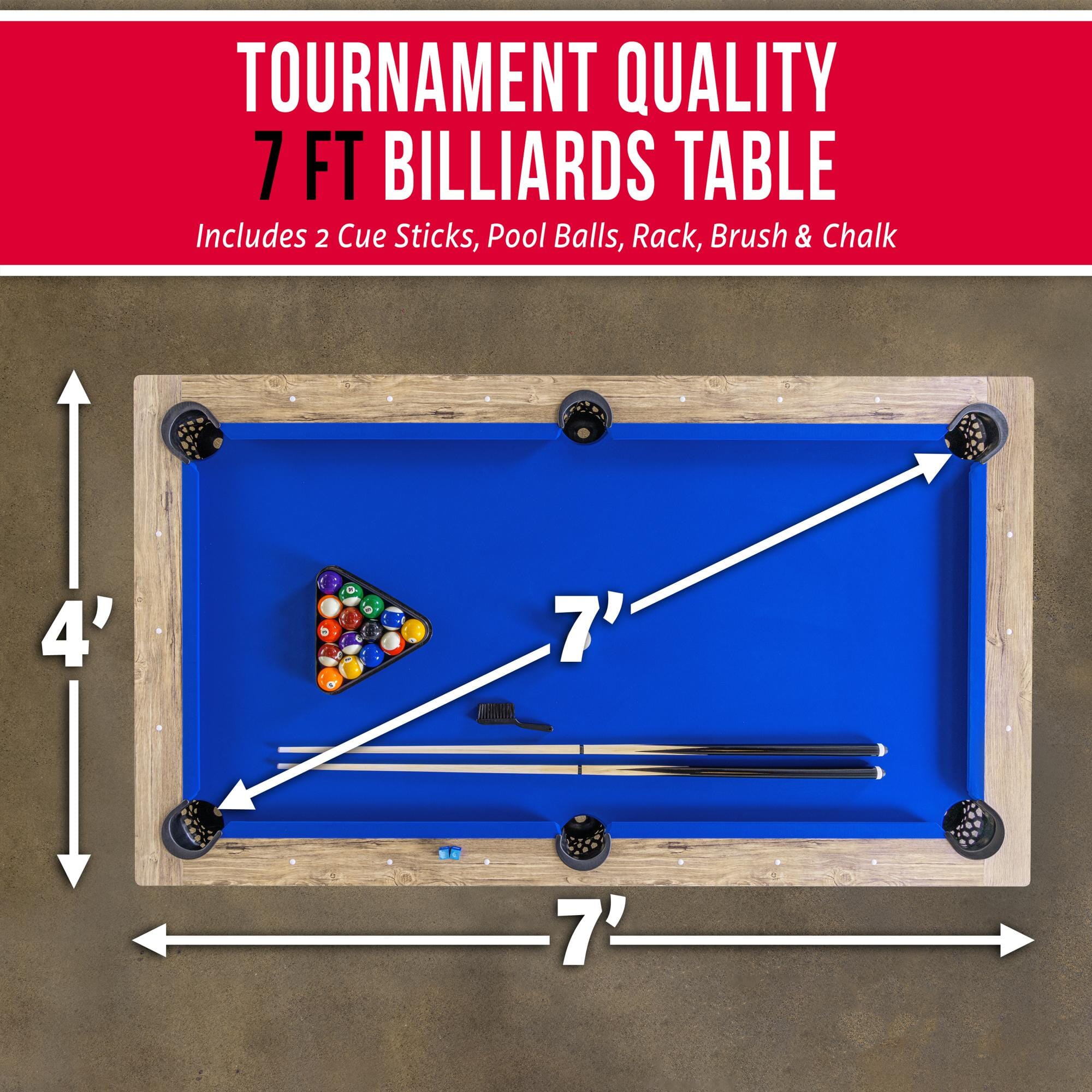 GoSports 7 ft Pool Table with Rustic Black Wood Finish - Modern Billiards Table with 2 Cue Sticks, Balls, Rack, Felt Brush and Chalk PlayGoSports.com 