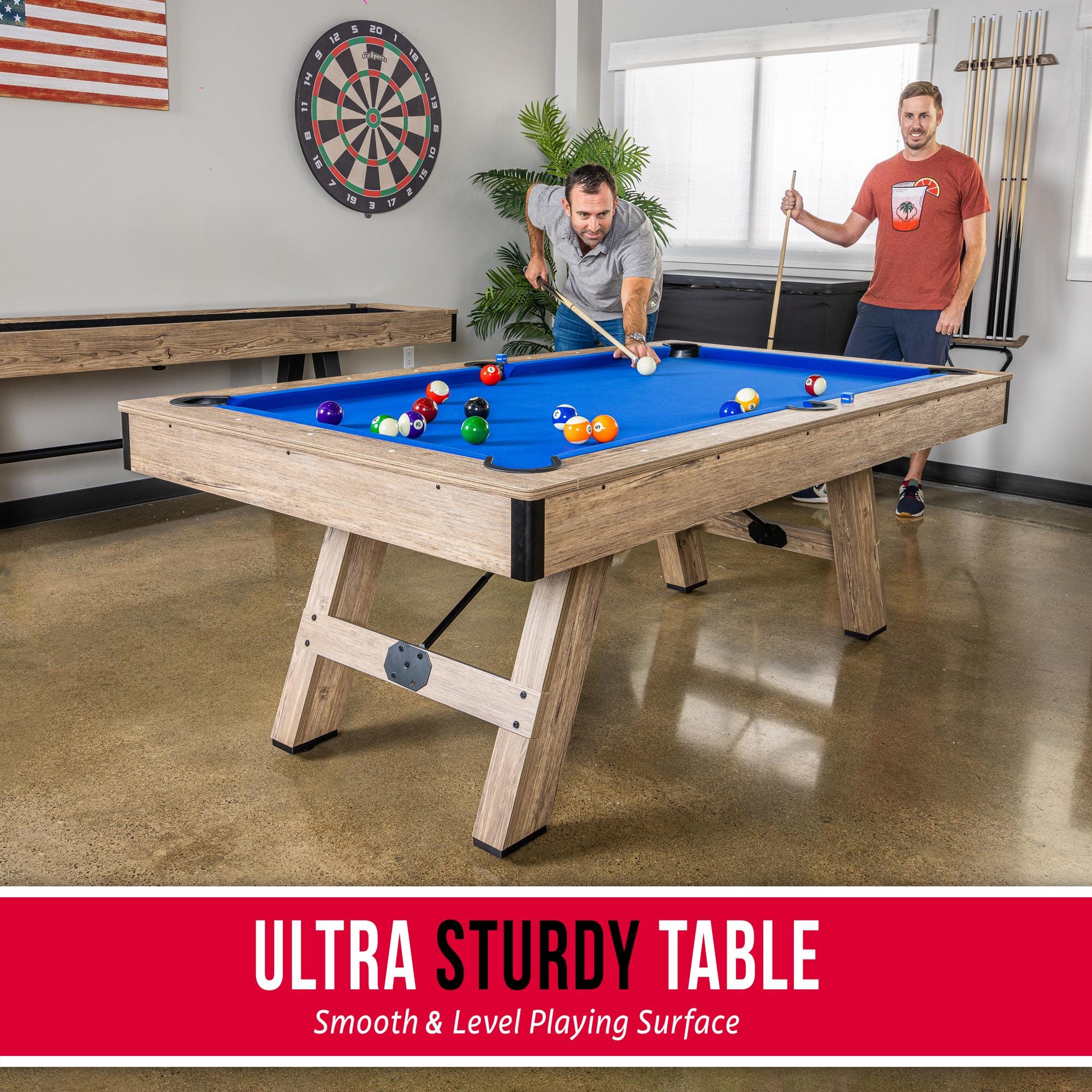 GoSports 7 ft Pool Table with Rustic Black Wood Finish - Modern Billiards Table with 2 Cue Sticks, Balls, Rack, Felt Brush and Chalk PlayGoSports.com 