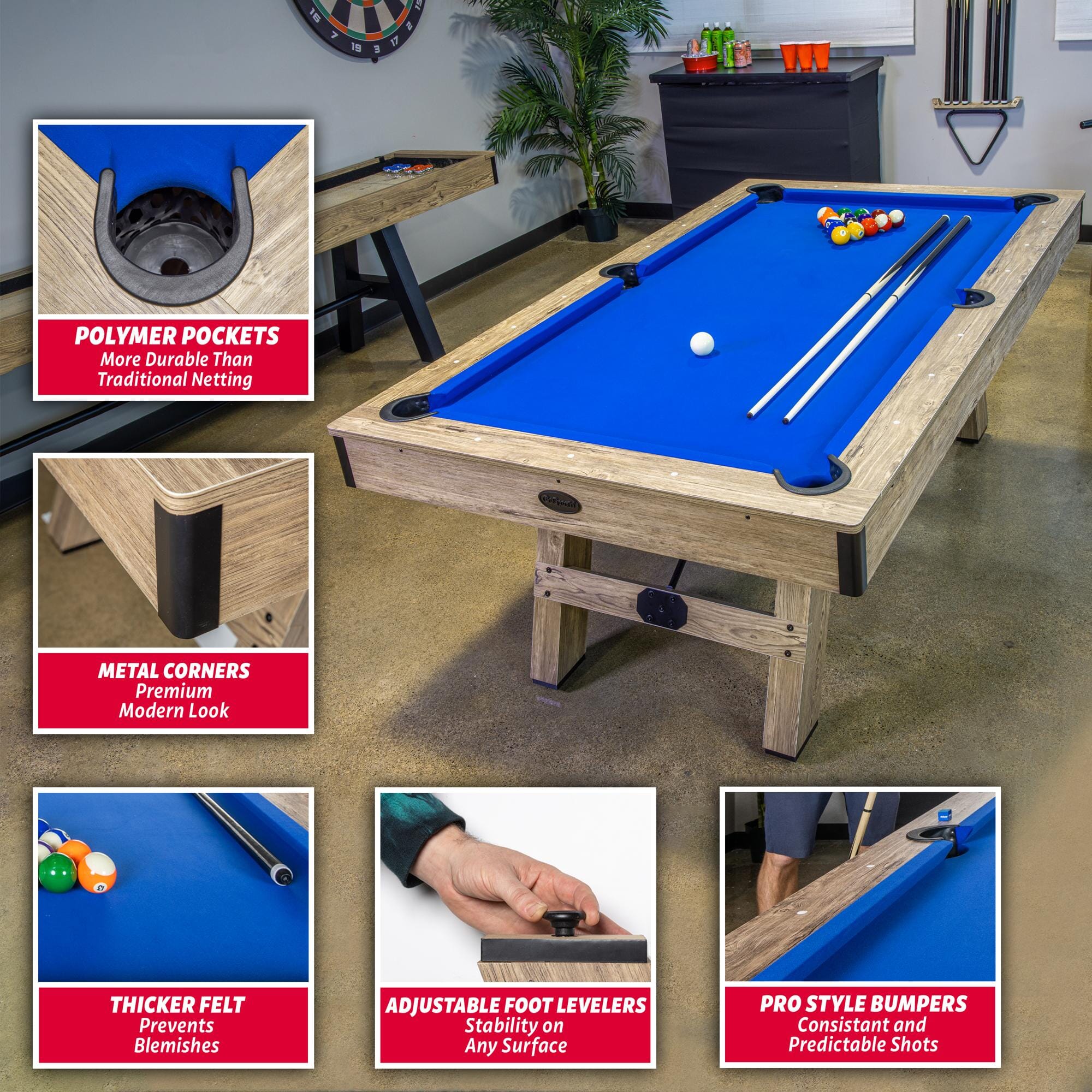 GoSports 7 ft Pool Table with Rustic Black Wood Finish - Modern Billiards Table with 2 Cue Sticks, Balls, Rack, Felt Brush and Chalk PlayGoSports.com 