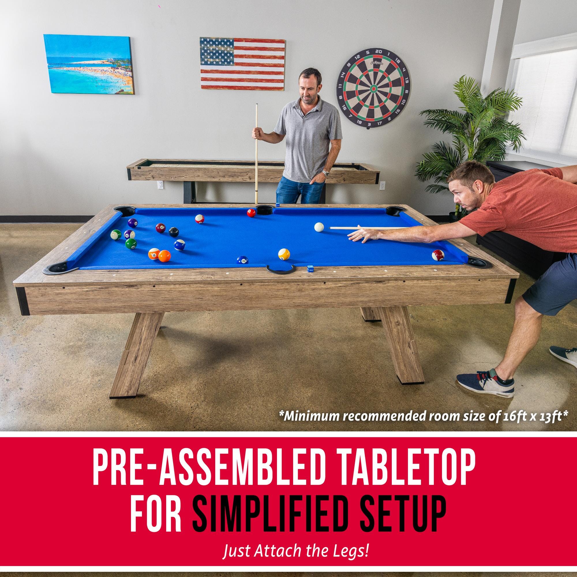GoSports 7 ft Pool Table with Rustic Black Wood Finish - Modern Billiards Table with 2 Cue Sticks, Balls, Rack, Felt Brush and Chalk PlayGoSports.com 