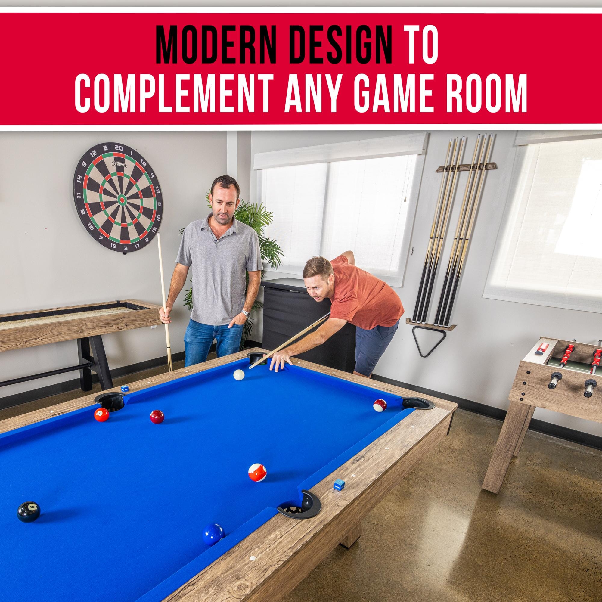 GoSports 7 ft Pool Table with Rustic Black Wood Finish - Modern Billiards Table with 2 Cue Sticks, Balls, Rack, Felt Brush and Chalk PlayGoSports.com 