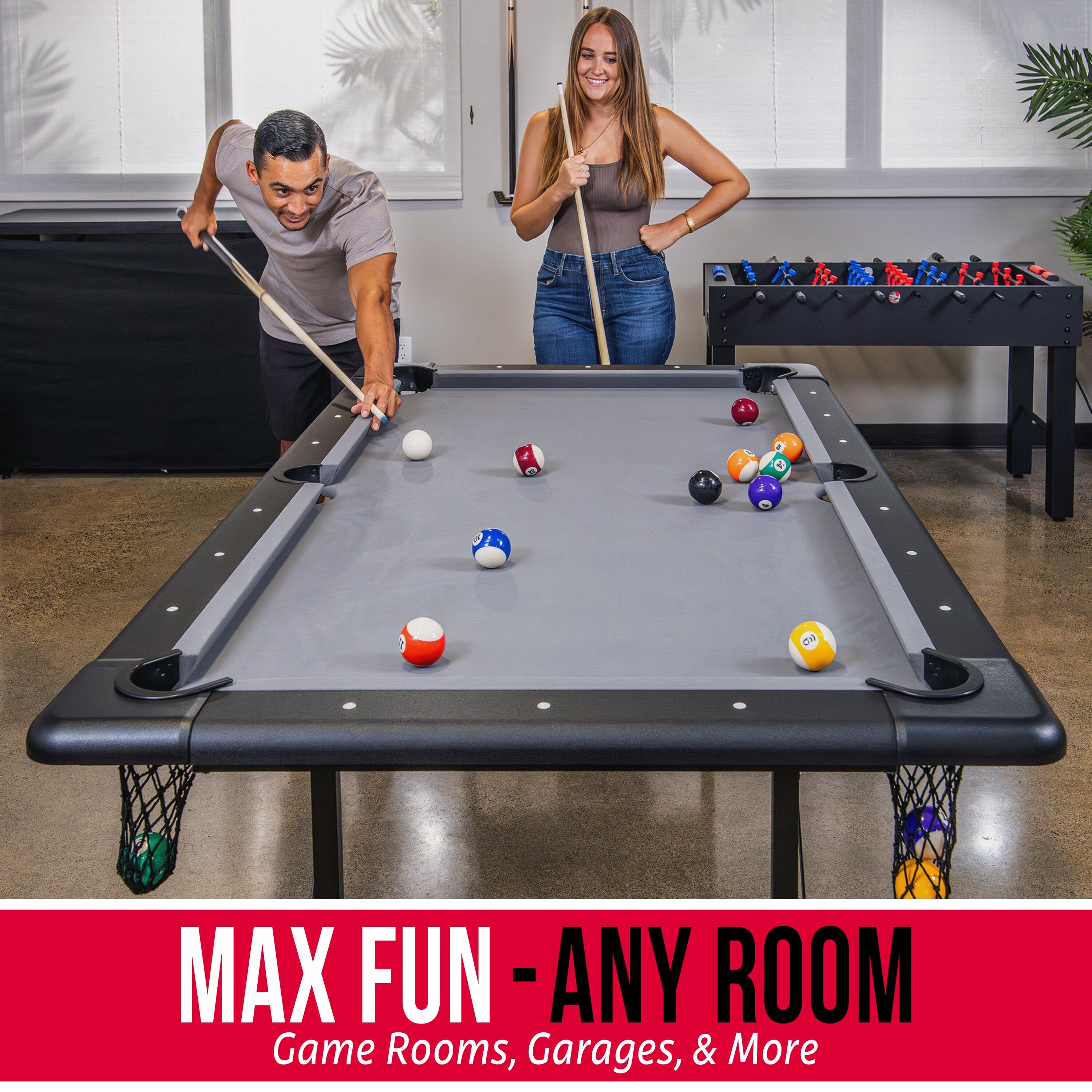 GoSports 6 ft Foldable Pool Table - Portable Billiards Table with