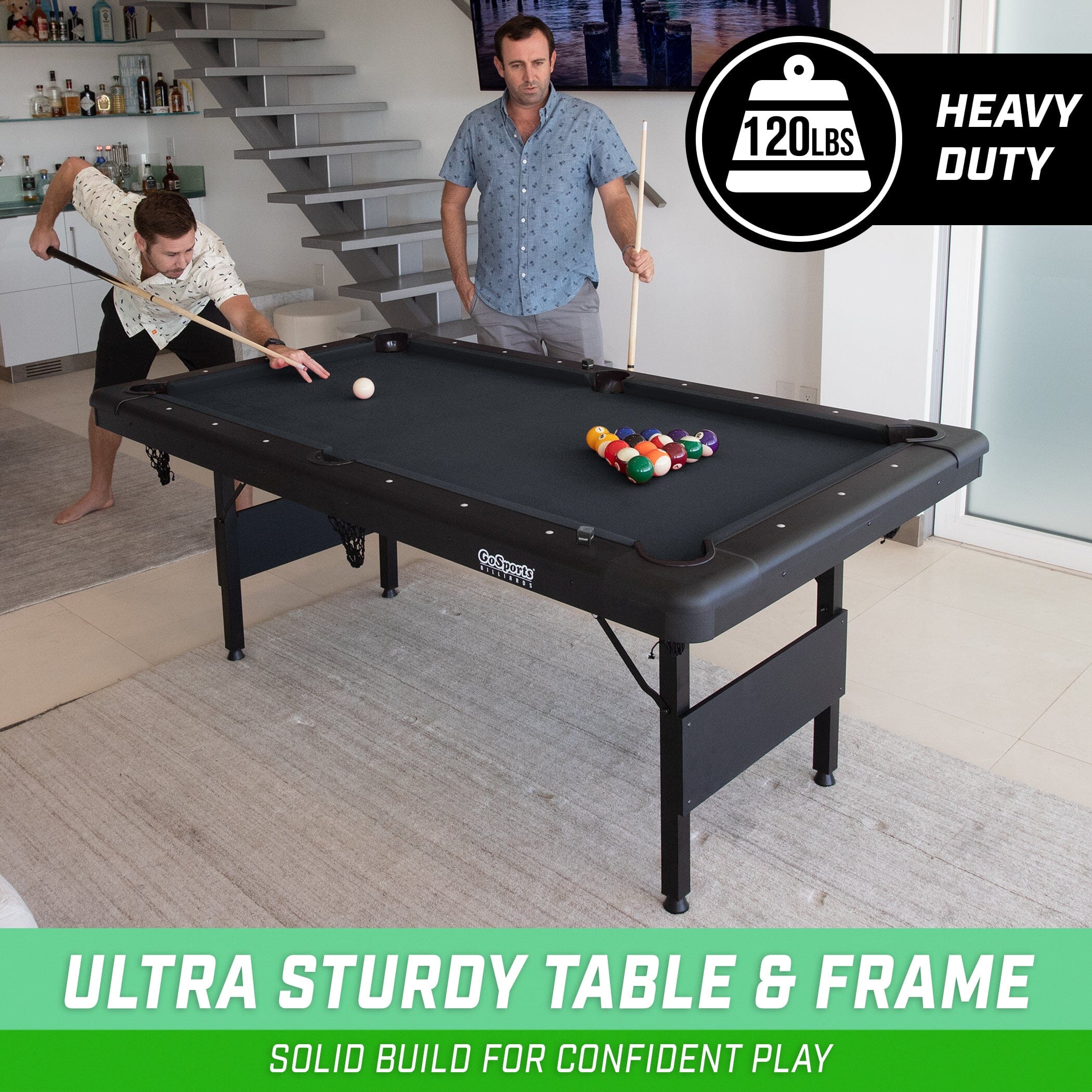 GoSports Mid-Size 6ft x 3.5ft Billiards Game Table - Foldable Design, Includes Full Set of Pool Balls, 2 Cue Sticks, Chalk, and Felt Brush GoSports 