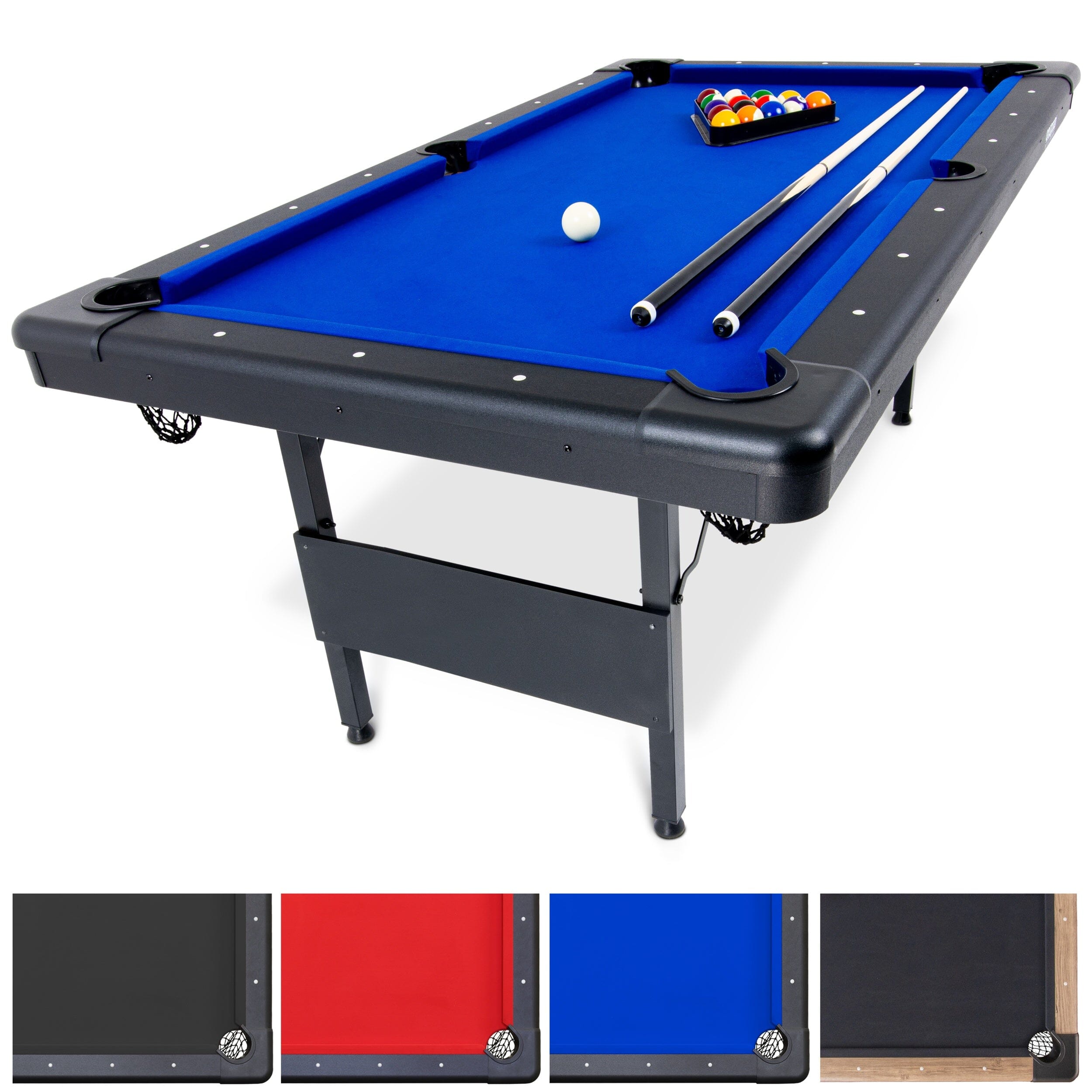 GoSports 6 ft Billiards Tables - No Assembly, Choose Your Color - Portable Pool Table Includes Full Set of Balls, 2 Cue Sticks, Chalk and Felt Brush GoSports Blue 