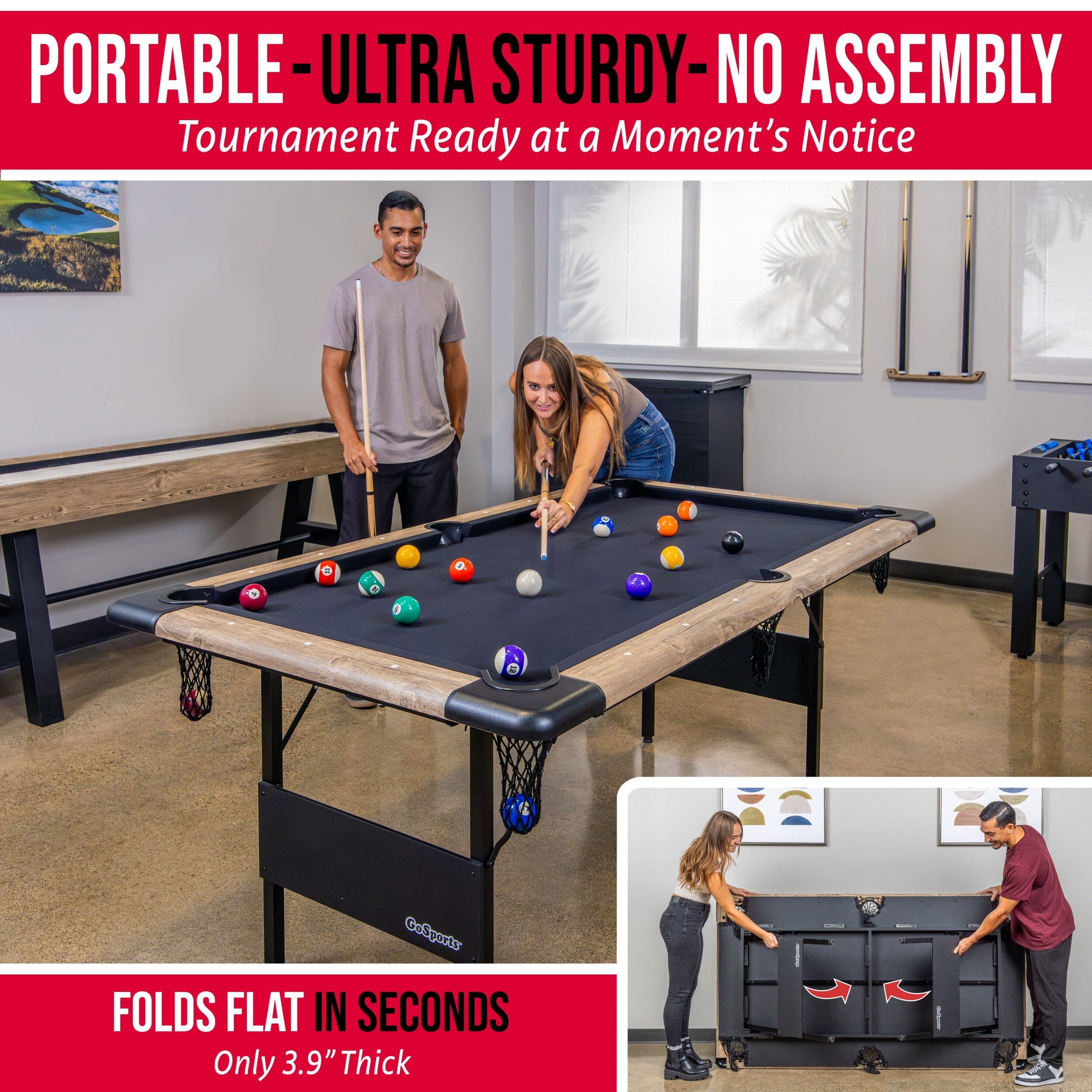 GoSports 6 ft Foldable Pool Table - Portable Billiards Table with Accessories PlayGoSports.com 