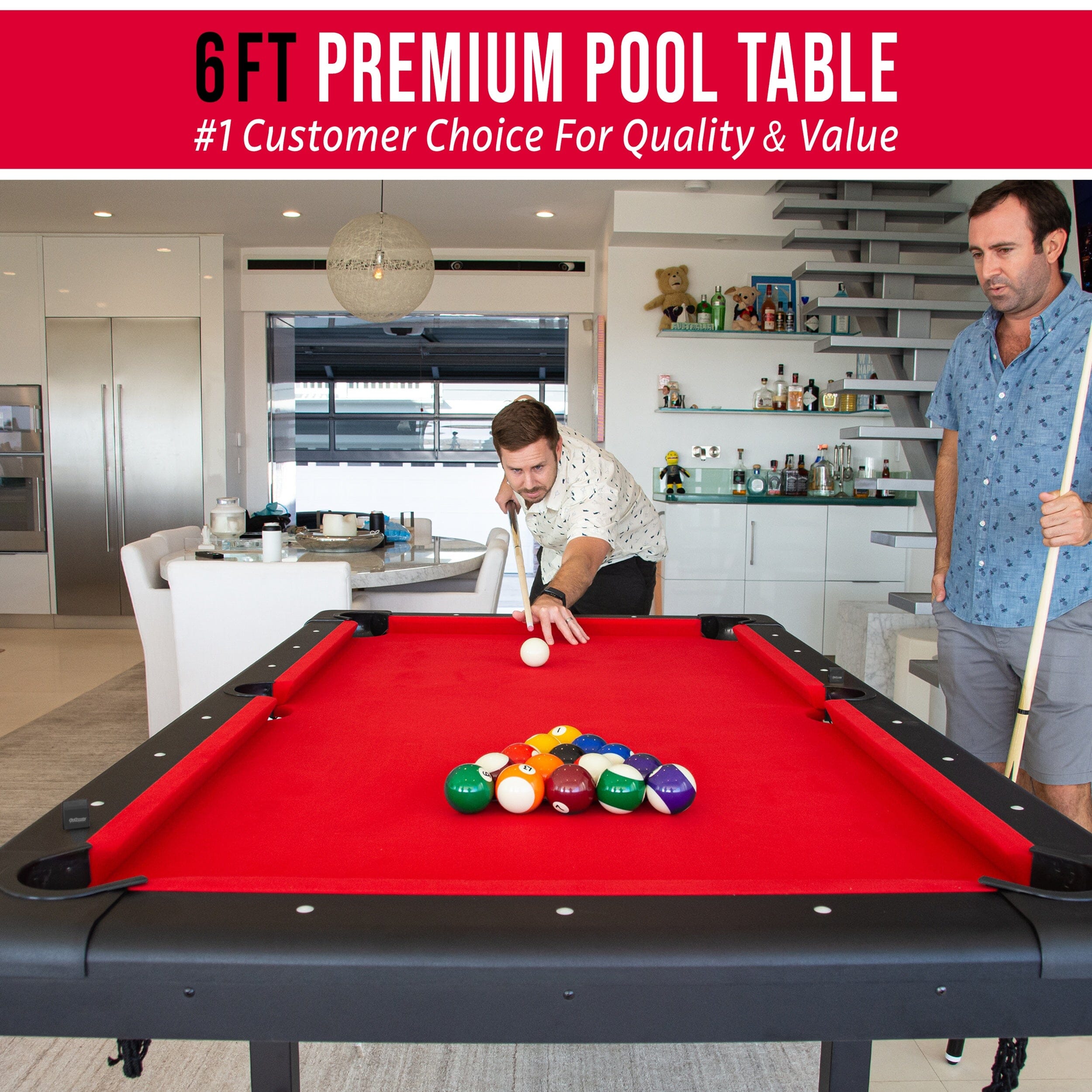 GoSports 6 ft Billiards Tables - No Assembly, Choose Your Color - Portable Pool Table Includes Full Set of Balls, 2 Cue Sticks, Chalk and Felt Brush GoSports 
