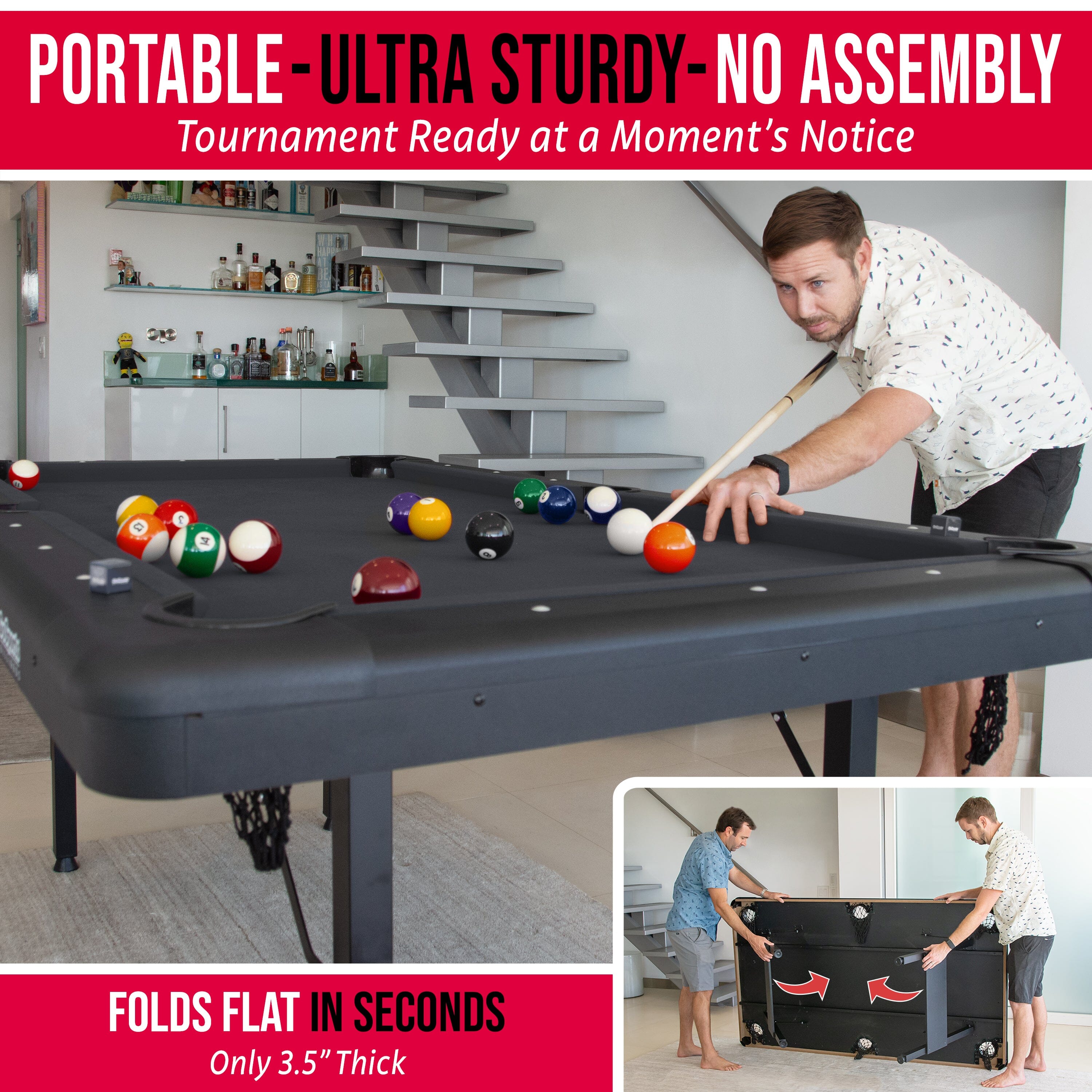 GoSports Mid-Size 7ft x 3.9ft Billiards Game Table - Foldable Design, Includes Full Set of Pool Balls, 2 Cue Sticks, Chalk, and Felt Brush GoSports 