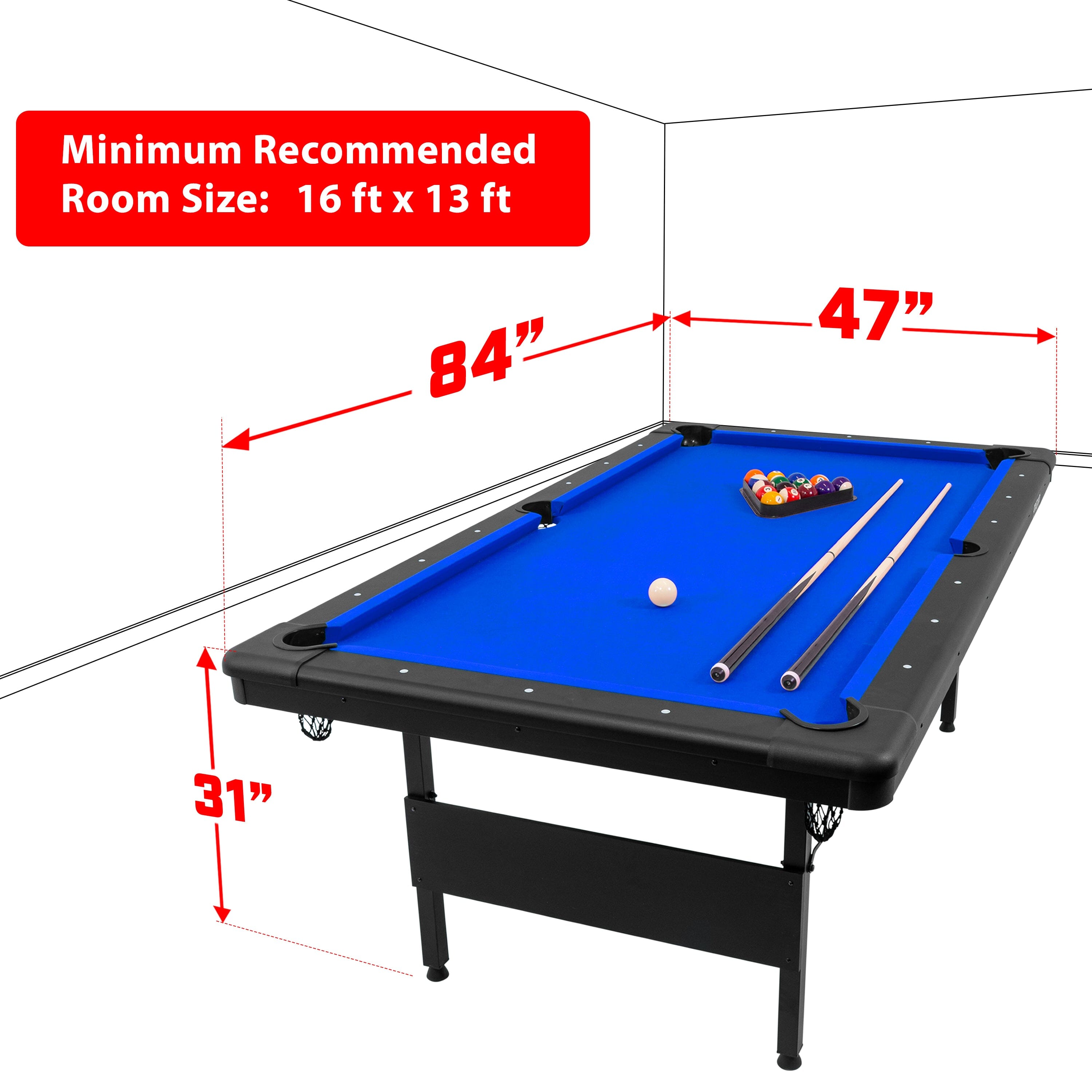 GoSports Mid-Size 7ft x 3.9ft Billiards Game Table - Foldable Design, Includes Full Set of Pool Balls, 2 Cue Sticks, Chalk, and Felt Brush GoSports 