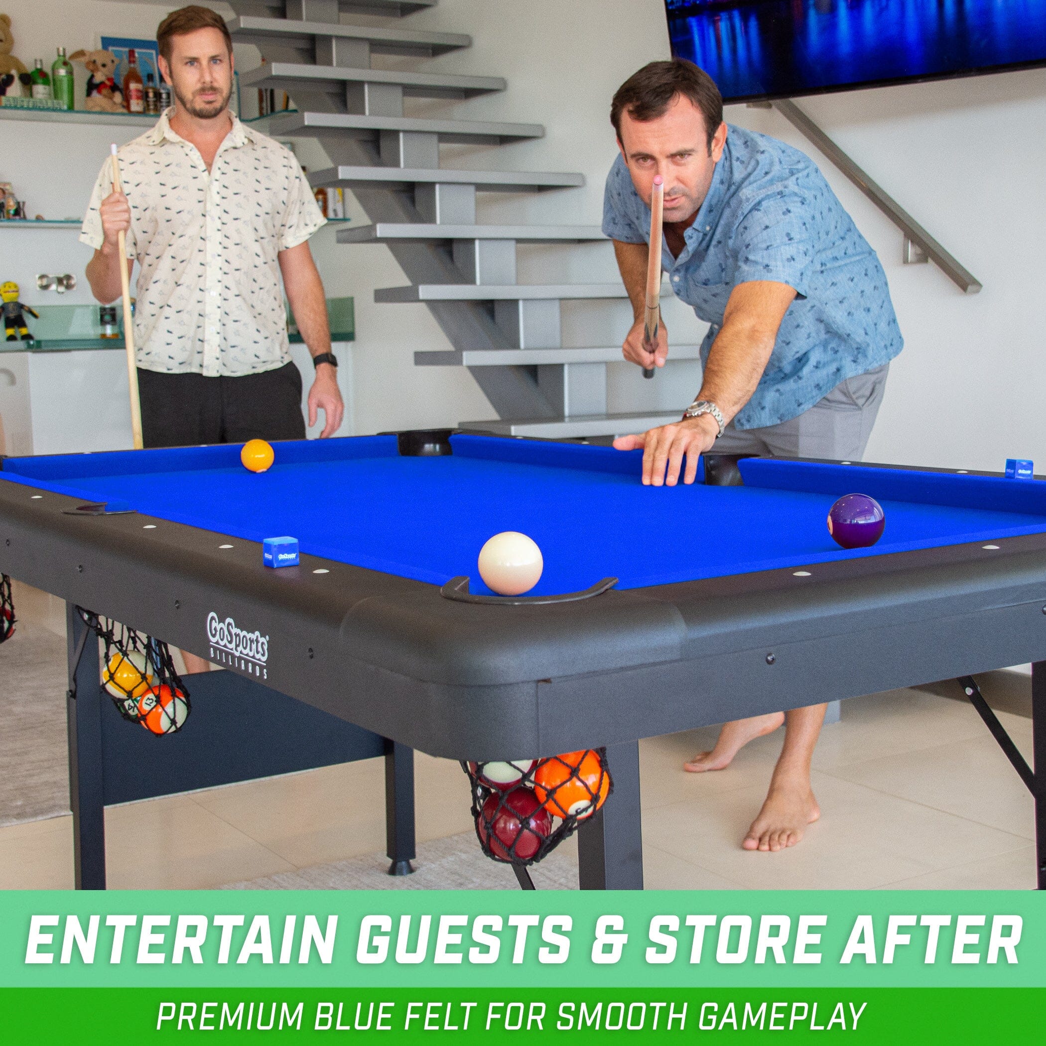 GoSports Mid-Size 7ft x 3.9ft Billiards Game Table - Foldable Design, Includes Full Set of Pool Balls, 2 Cue Sticks, Chalk, and Felt Brush GoSports 
