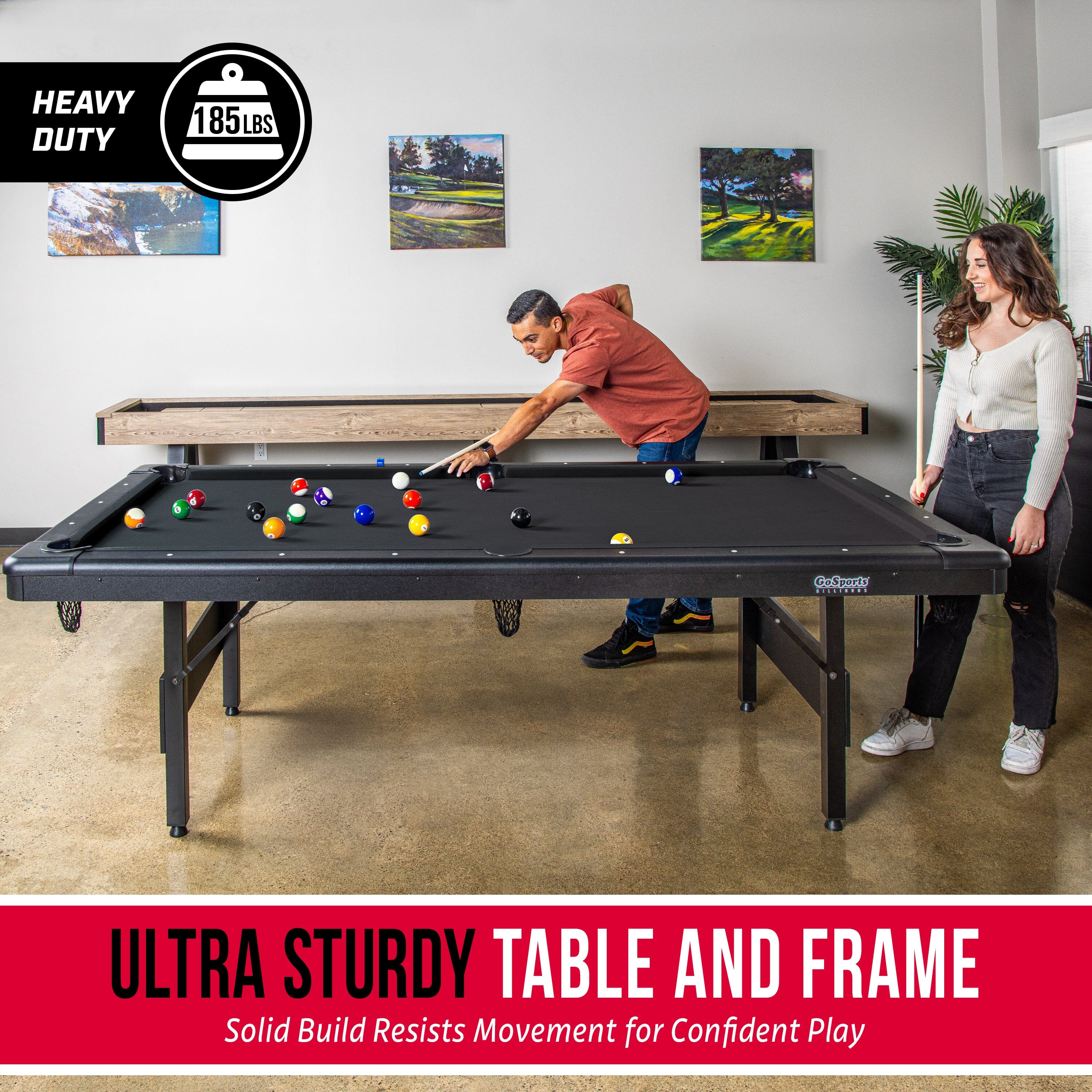 GoSports Full Size 8 ft x 4.2 ft Billiards Game Table - Foldable Design, Includes Full Set of Pool Balls, 2 Cue Sticks, Chalk, and Felt Brush - Black GoSports 