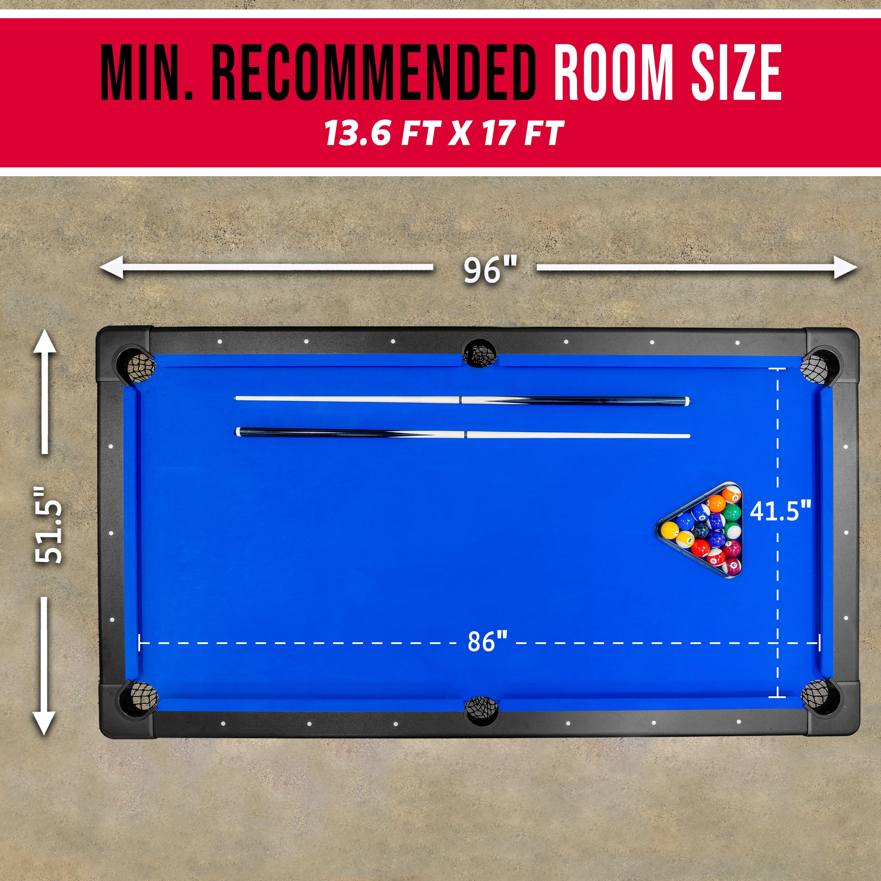 GoSports Full Size 8 ft x 4.2 ft Billiards Game Table - Foldable Design, Includes Full Set of Pool Balls, 2 Cue Sticks, Chalk, and Felt Brush - Blue GoSports 