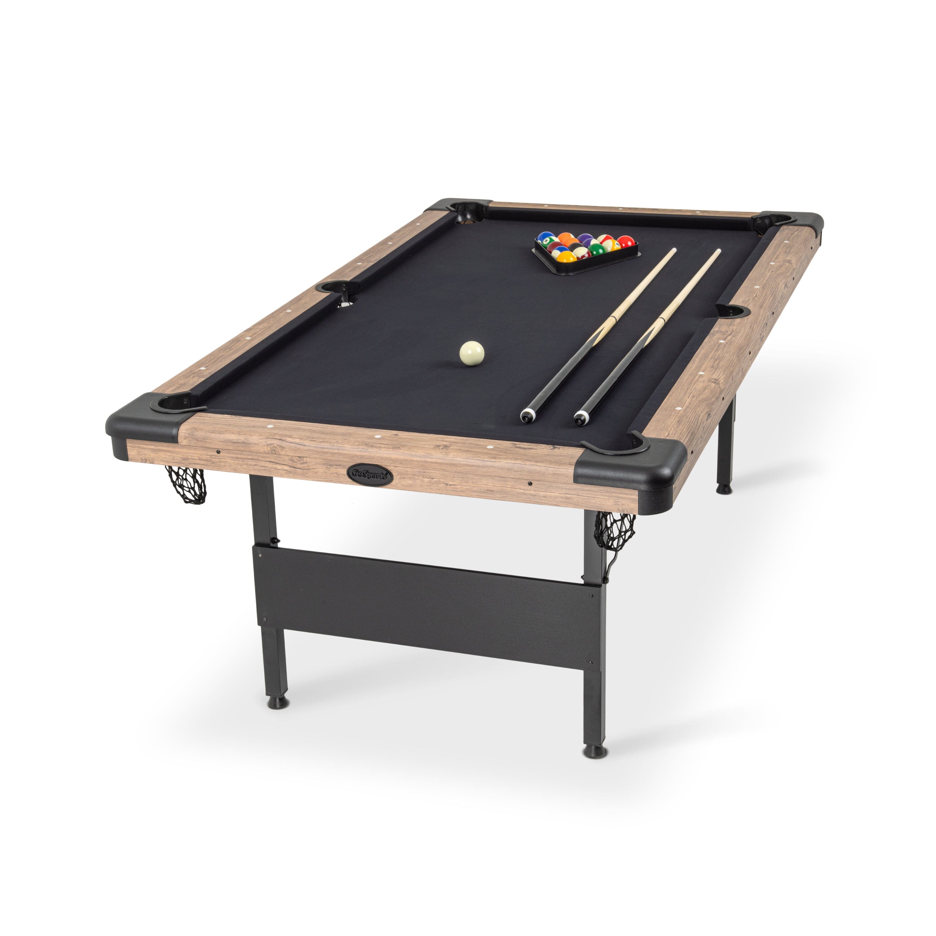 GoSports Mid-Size 7ft x 3.9ft Billiards Game Table - Foldable Design, Includes Full Set of Pool Balls, 2 Cue Sticks, Chalk, and Felt Brush GoSports Oak 
