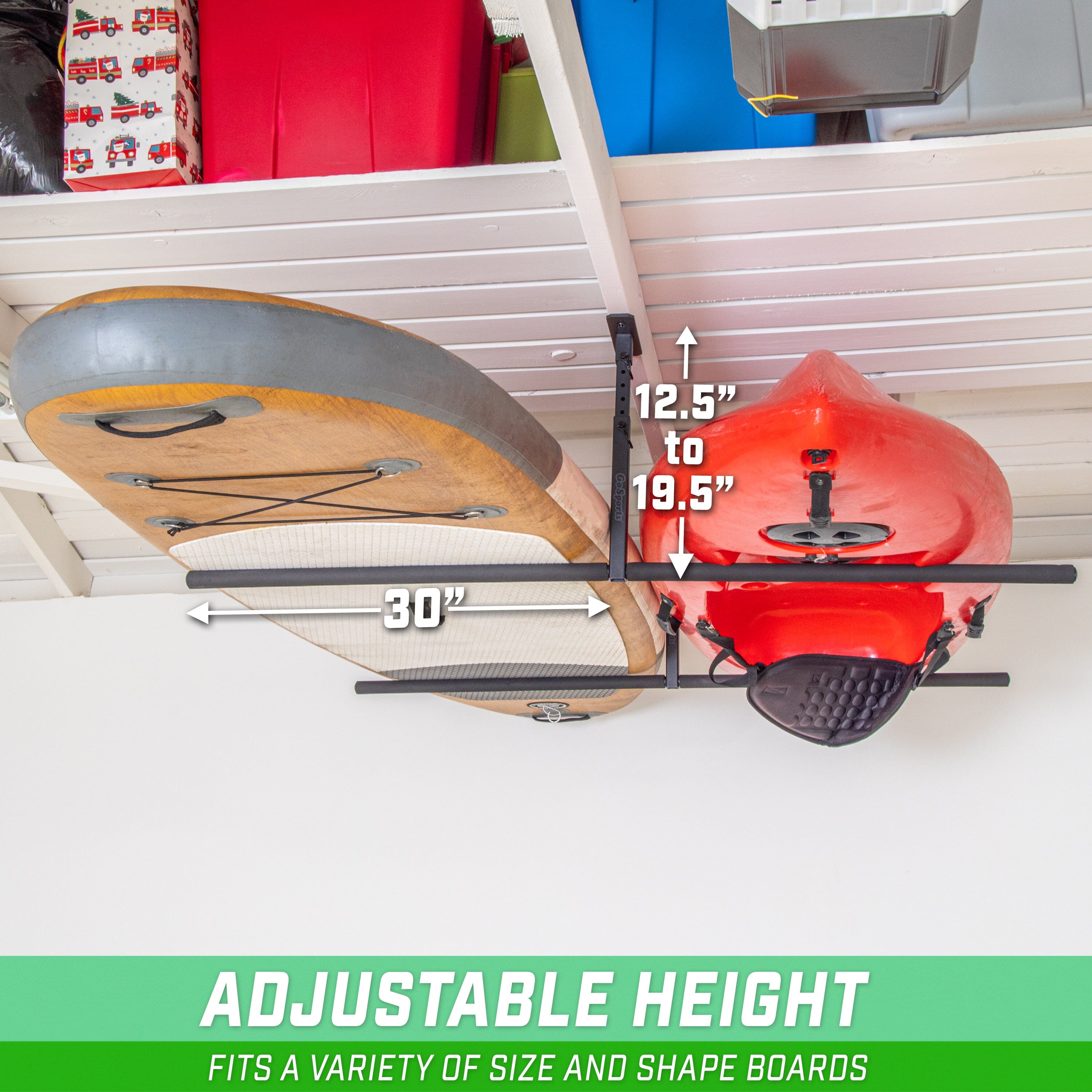 GoSports Kayak Rack for Garage Ceiling Mount - Adjustable Storage ...