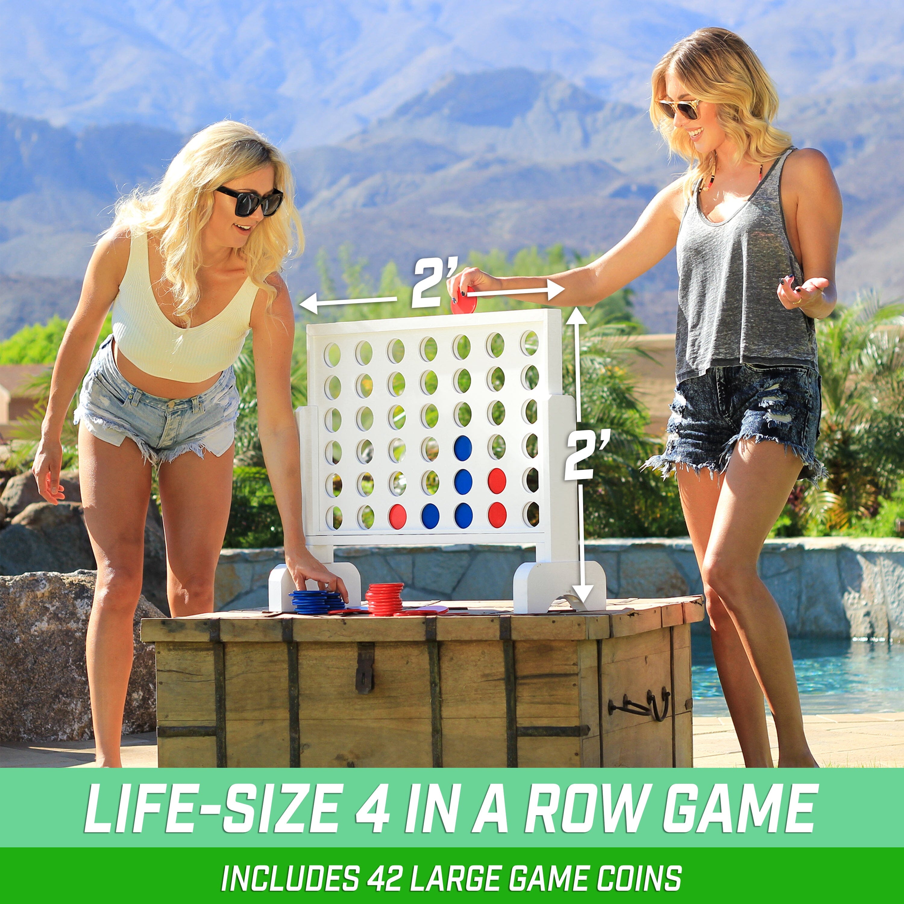 two women playing a game of giant connect