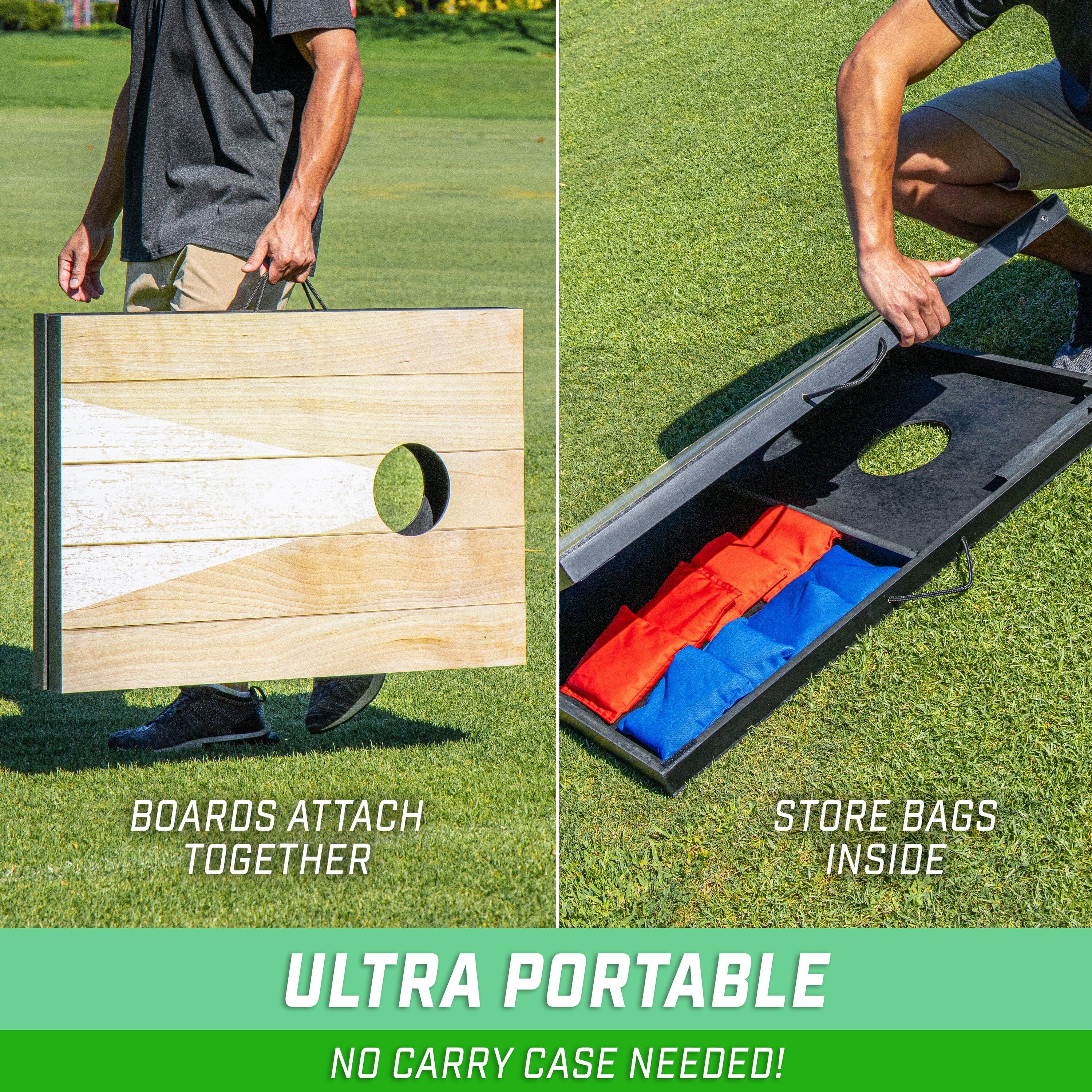GoSports 3 x 2 ft Cornhole Board Set - Portable Outdoor Toss Game for Adults & Family - Includes Set of 8 Bean Bags with Built-in Storage - Bright Rustic GoSports 
