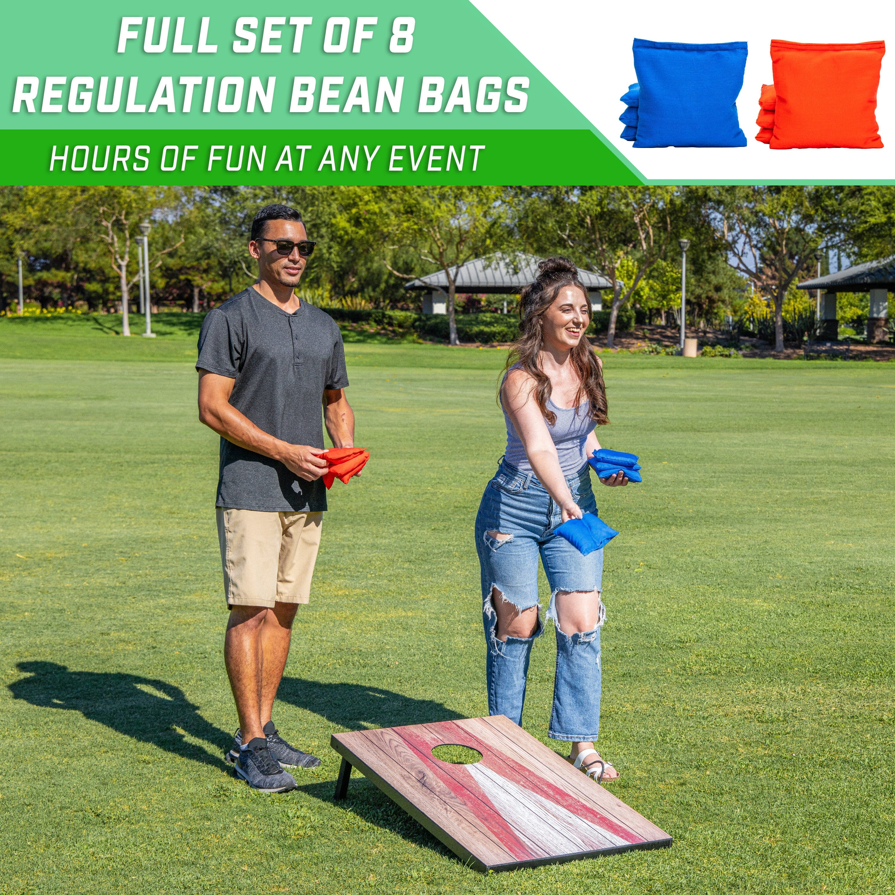 GoSports 3 x 2 ft Cornhole Board Set - Portable Outdoor Toss Game for Adults & Family - Includes Set of 8 Bean Bags with Built-in Storage - Rustic GoSports 