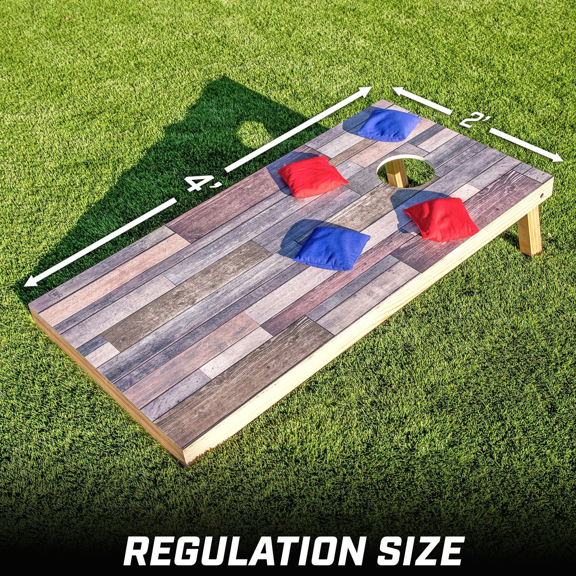 GoSports 4 x 2 ft Regulation Size Wood Cornhole Board Set - Scrapwood Design, Includes 2 Boards, 8 Bean Bags, Carrying Case and Game Rules GoSports 