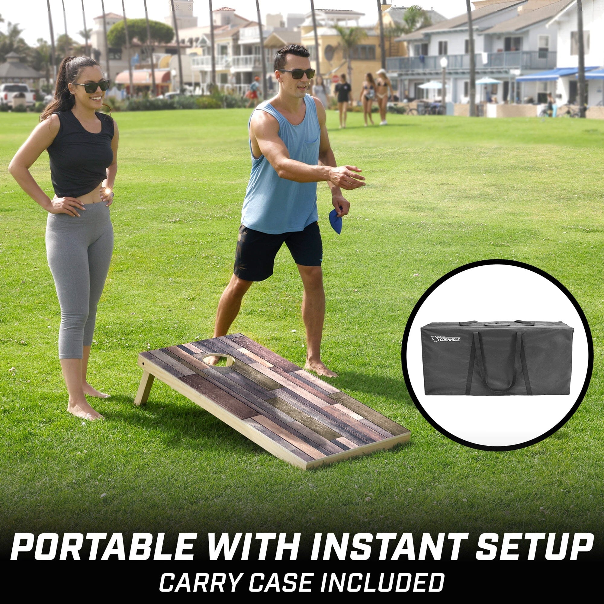 GoSports 4 x 2 ft Regulation Size Wood Cornhole Board Set - Scrapwood Design, Includes 2 Boards, 8 Bean Bags, Carrying Case and Game Rules GoSports 