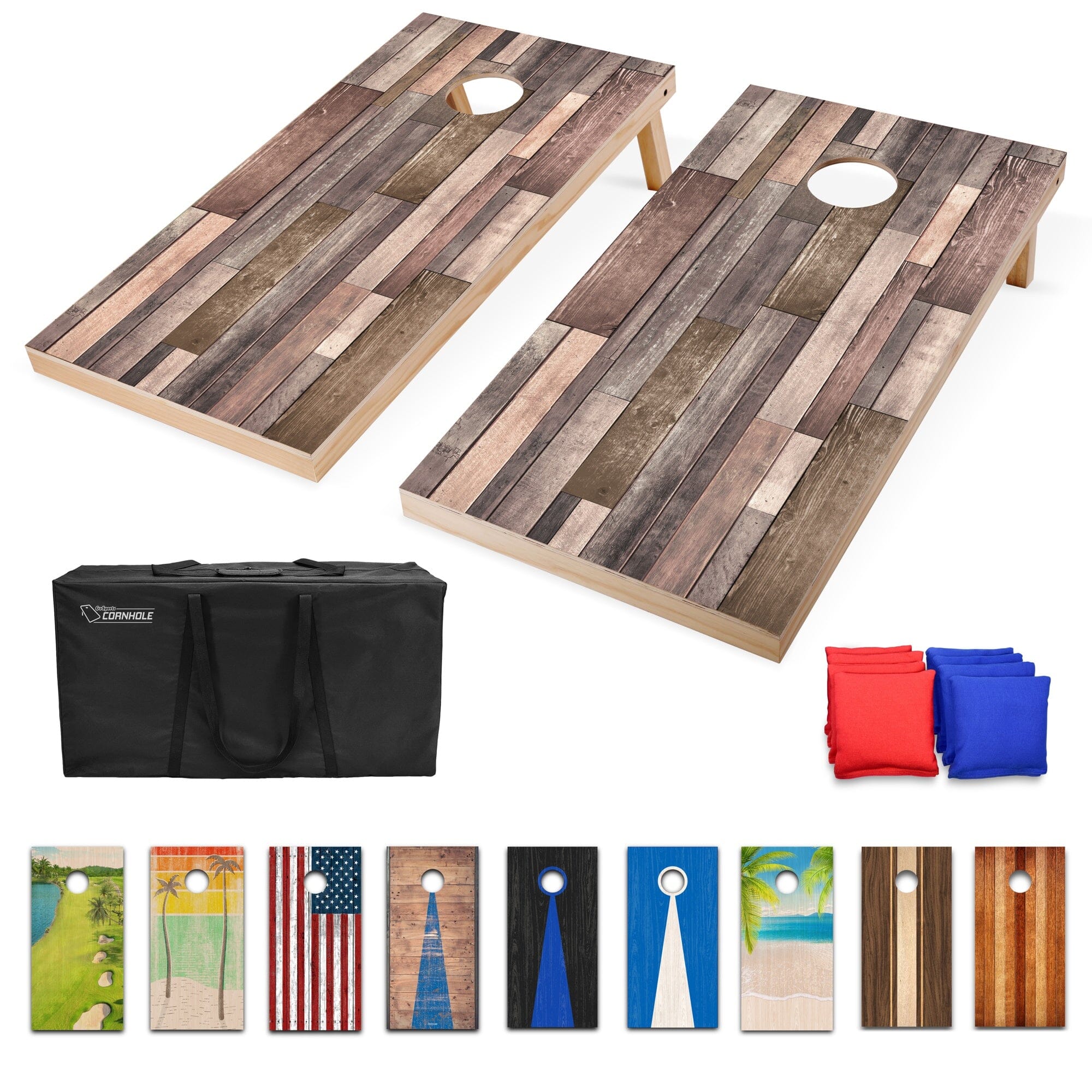 GoSports 4 x 2 ft Regulation Size Wood Cornhole Board Set - Scrapwood Design, Includes 2 Boards, 8 Bean Bags, Carrying Case and Game Rules GoSports 