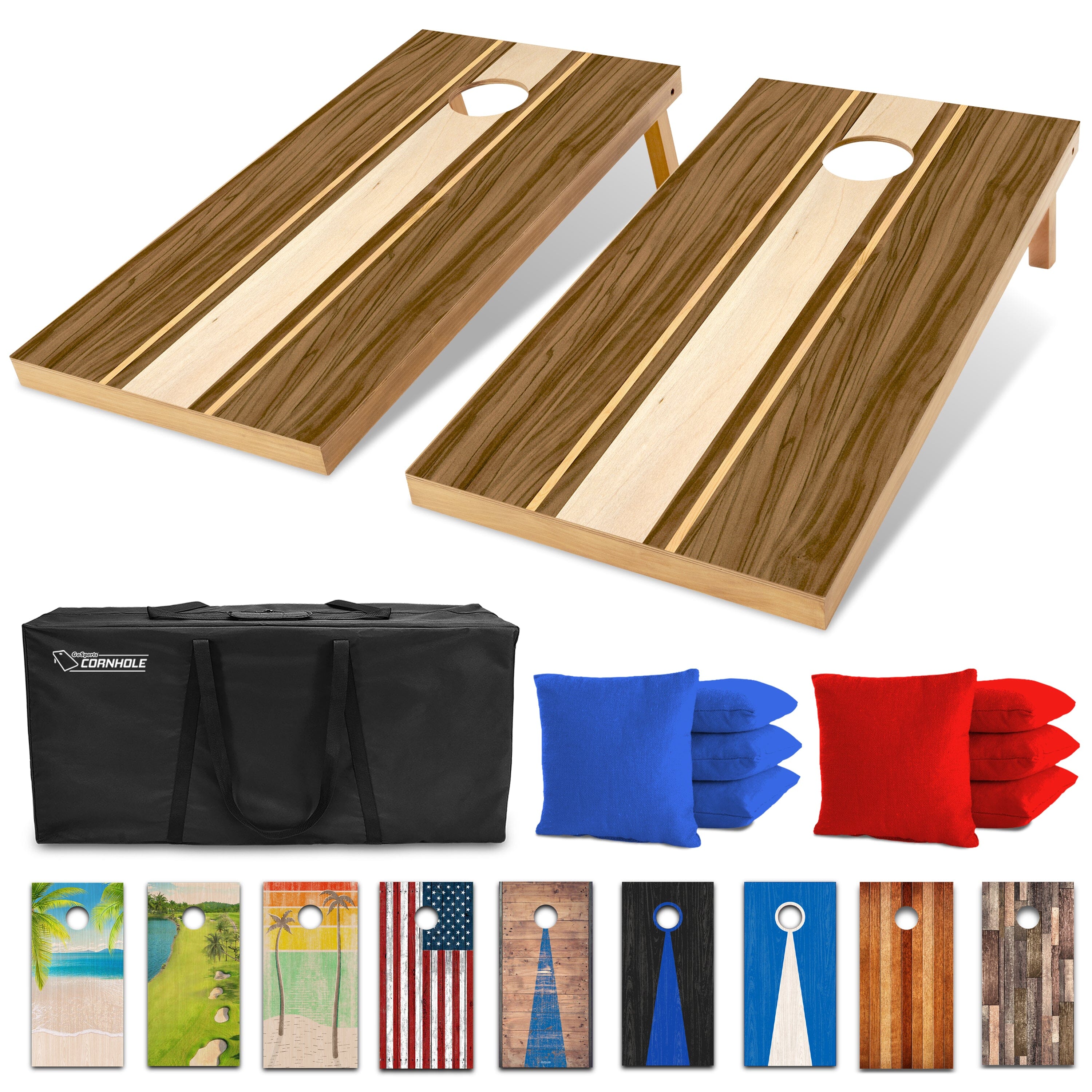 GoSports 4 x 2 ft Regulation Size Wood Cornhole Boards - 10 Vintage Wood Designs (Choose Your Style) Cornhole GoSports Walnut 