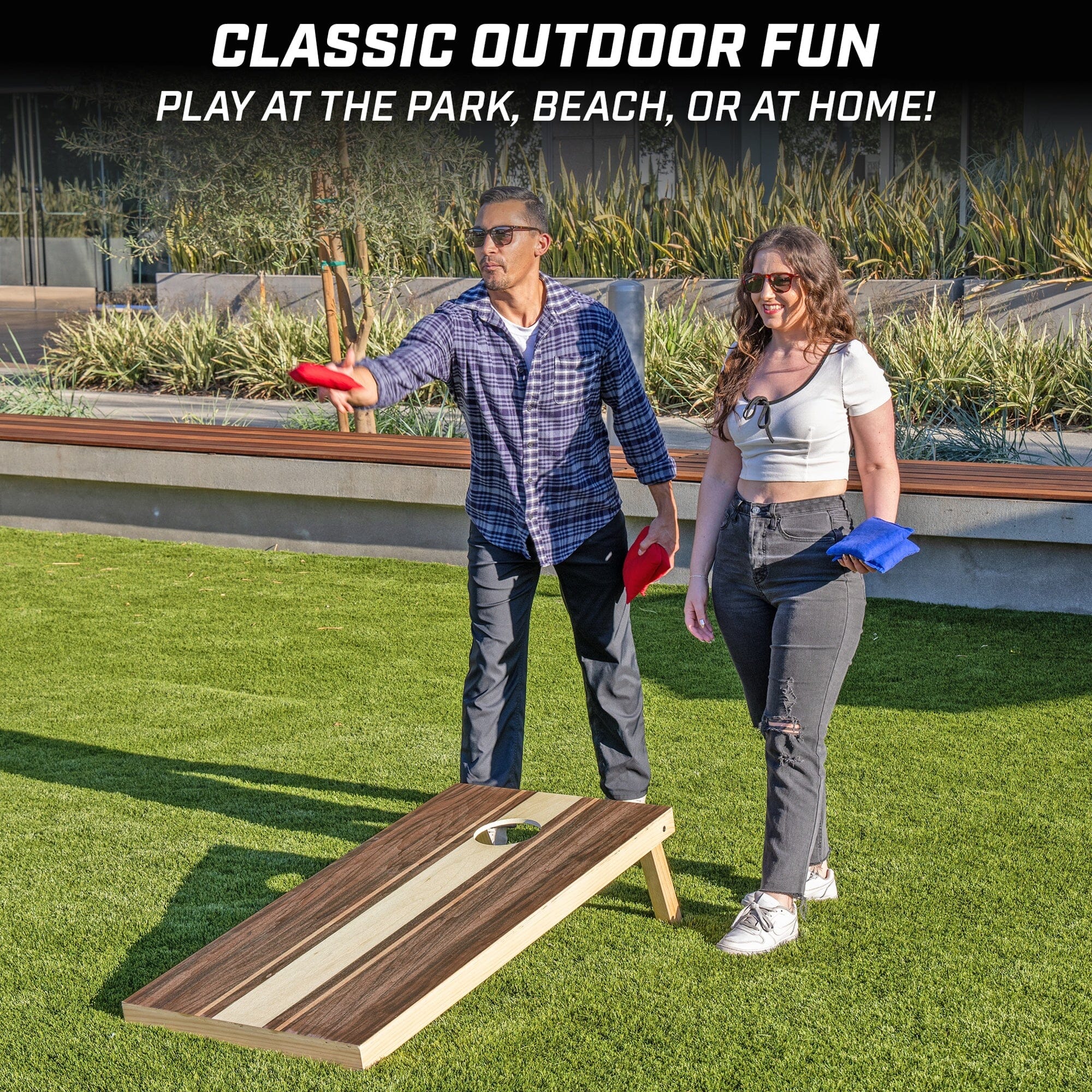 GoSports 4 x 2 ft Regulation Size Wood Cornhole Board Set - Walnut Design, Includes 2 Boards, 8 Bean Bags, Carrying Case and Game Rules GoSports 