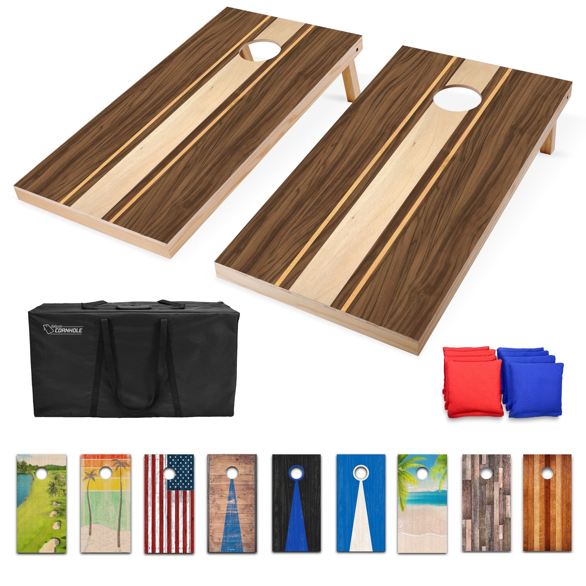 GoSports 4 x 2 ft Regulation Size Wood Cornhole Board Set - Walnut Design, Includes 2 Boards, 8 Bean Bags, Carrying Case and Game Rules GoSports 