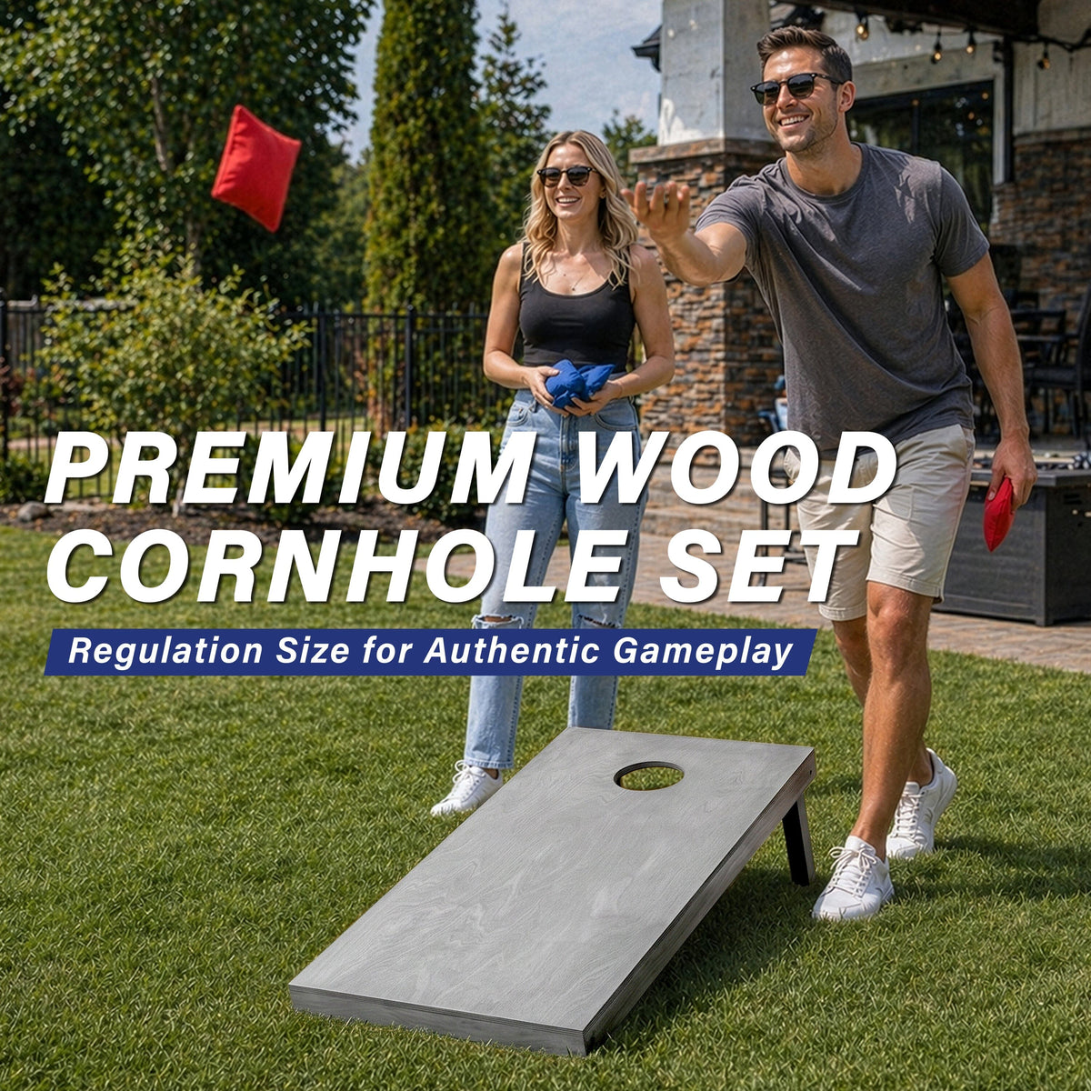 4' x 2' Stained Wood Cornhole Set Cornhole GoSports Cornhole Gray 