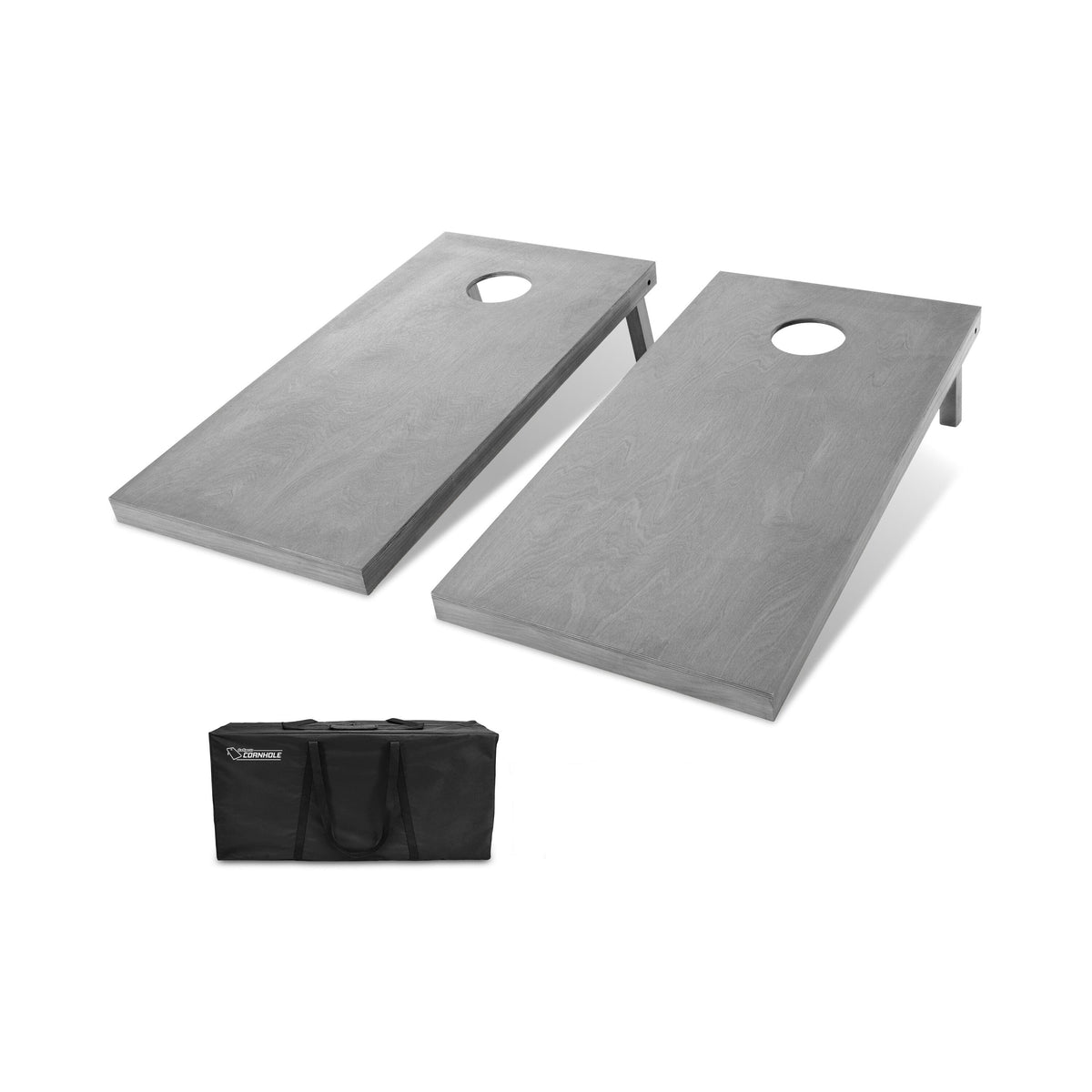GoSports 4x2 ft gray stained wood cornhole set with 2 regulation boards & black carrying case