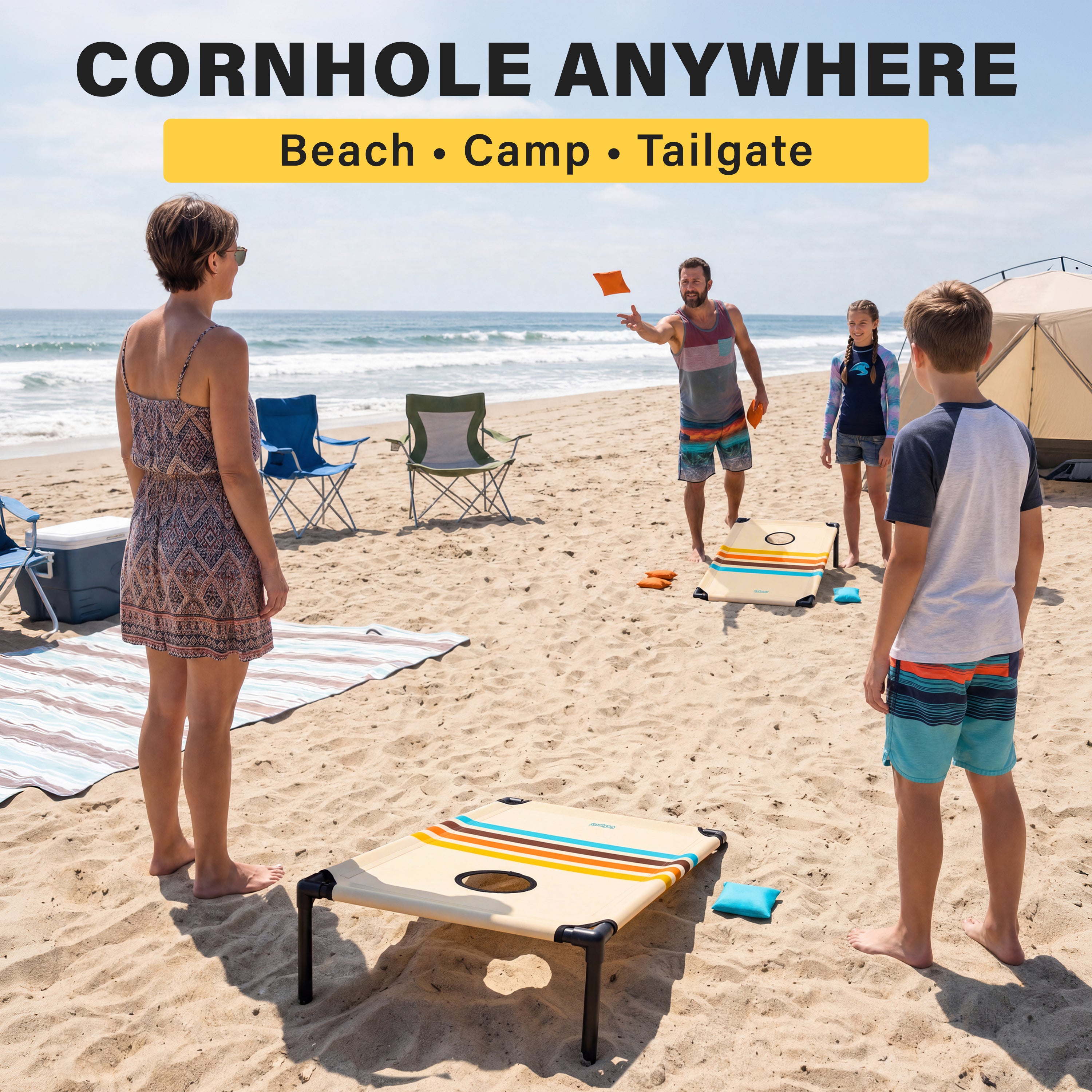 GoSports 3 x 2 ft Portable Cornhole Set with Carry Case - Outdoor Lawn Bean Bag Toss Game for Adults and Family - Beach, Camping, Yard Games & More - Drifter-PlayGoSports.com