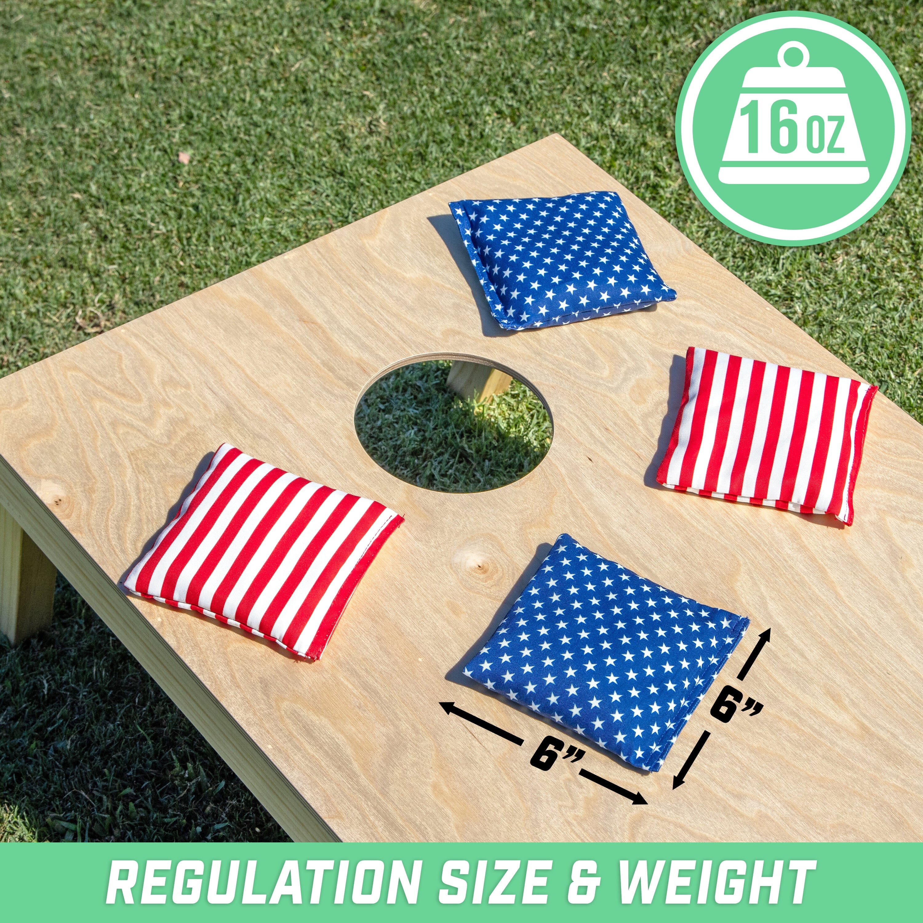 GoSports Official Regulation Cornhole Bean Bags Set of 8 - All Weather - Classic American Stars and Stripes Cornhole GoSports 
