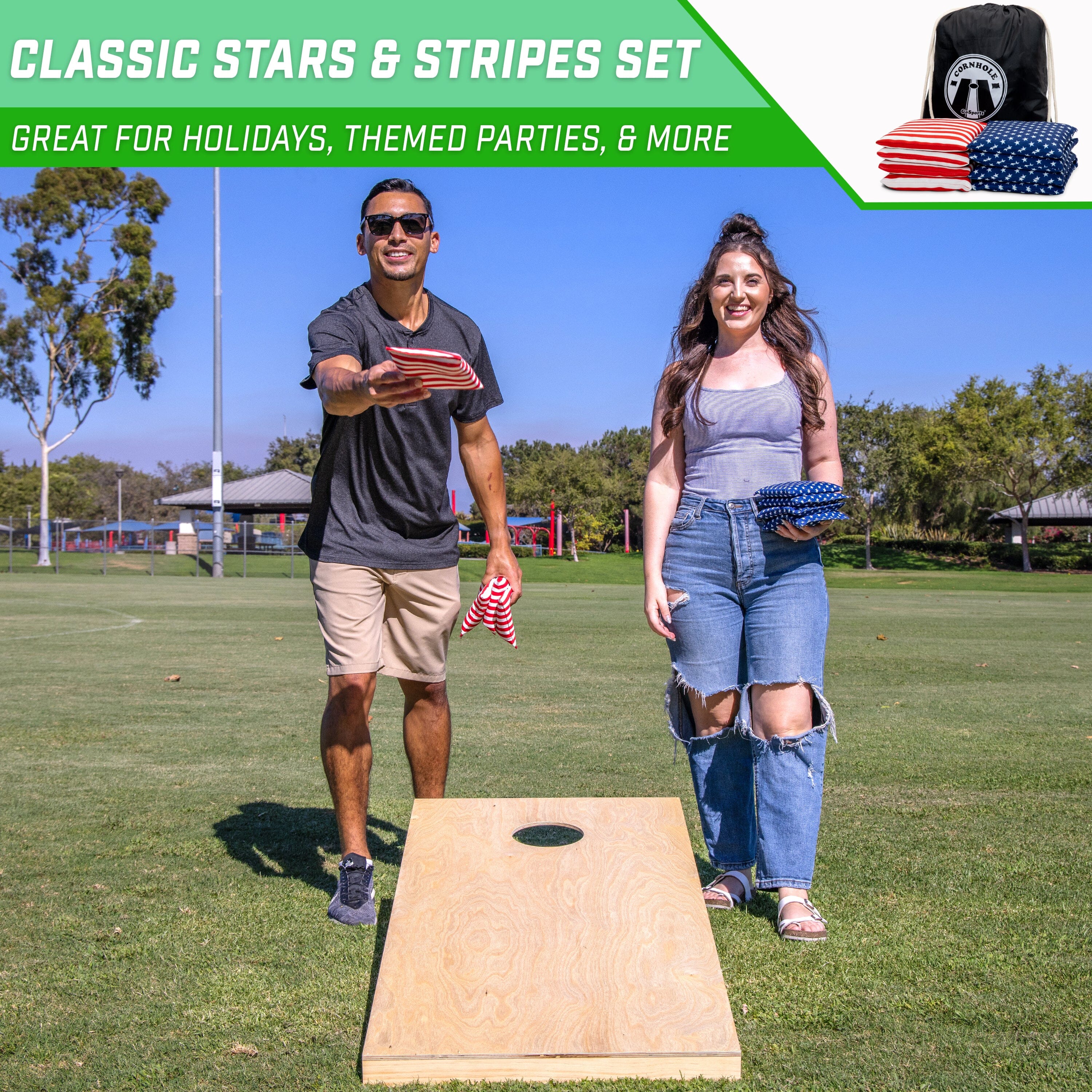 GoSports Official Regulation Cornhole Bean Bags Set of 8 - All Weather - Classic American Stars and Stripes Cornhole GoSports 