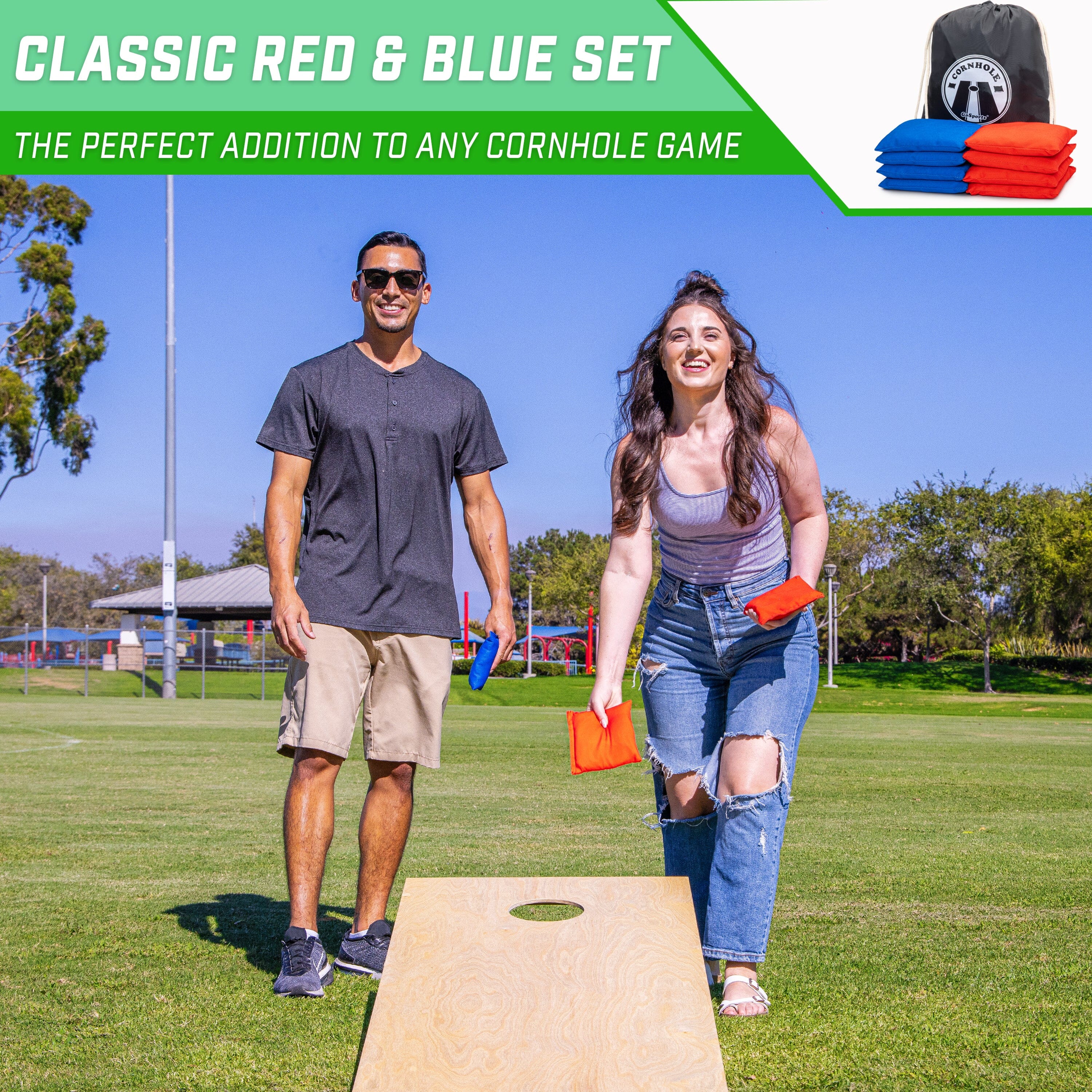 GoSports Official Regulation Cornhole Bean Bags Set of 8 - All Weather - Classic Red and Blue Cornhole GoSports 