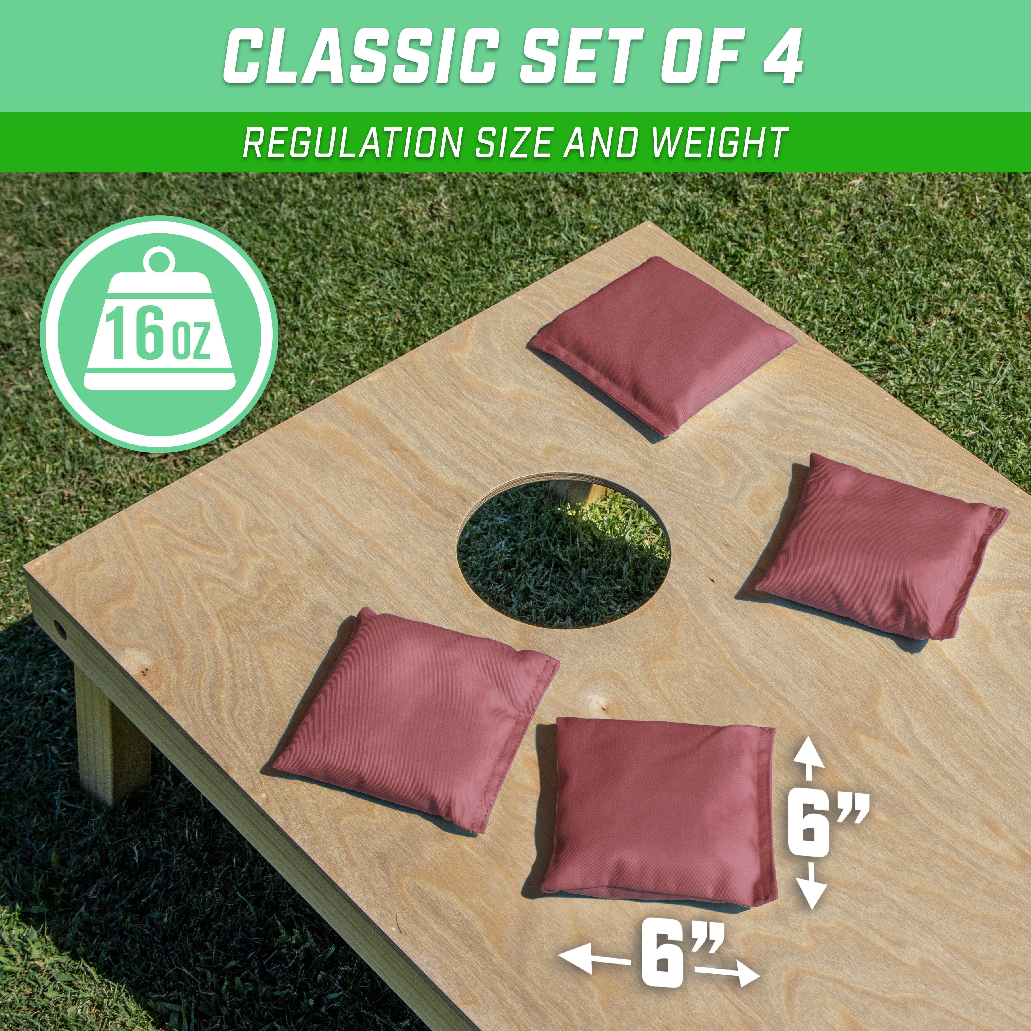 GoSports Cornhole Bean Bags Set of 4 - Regulation All Weather - Classic Burgundy Cornhole GoSports 