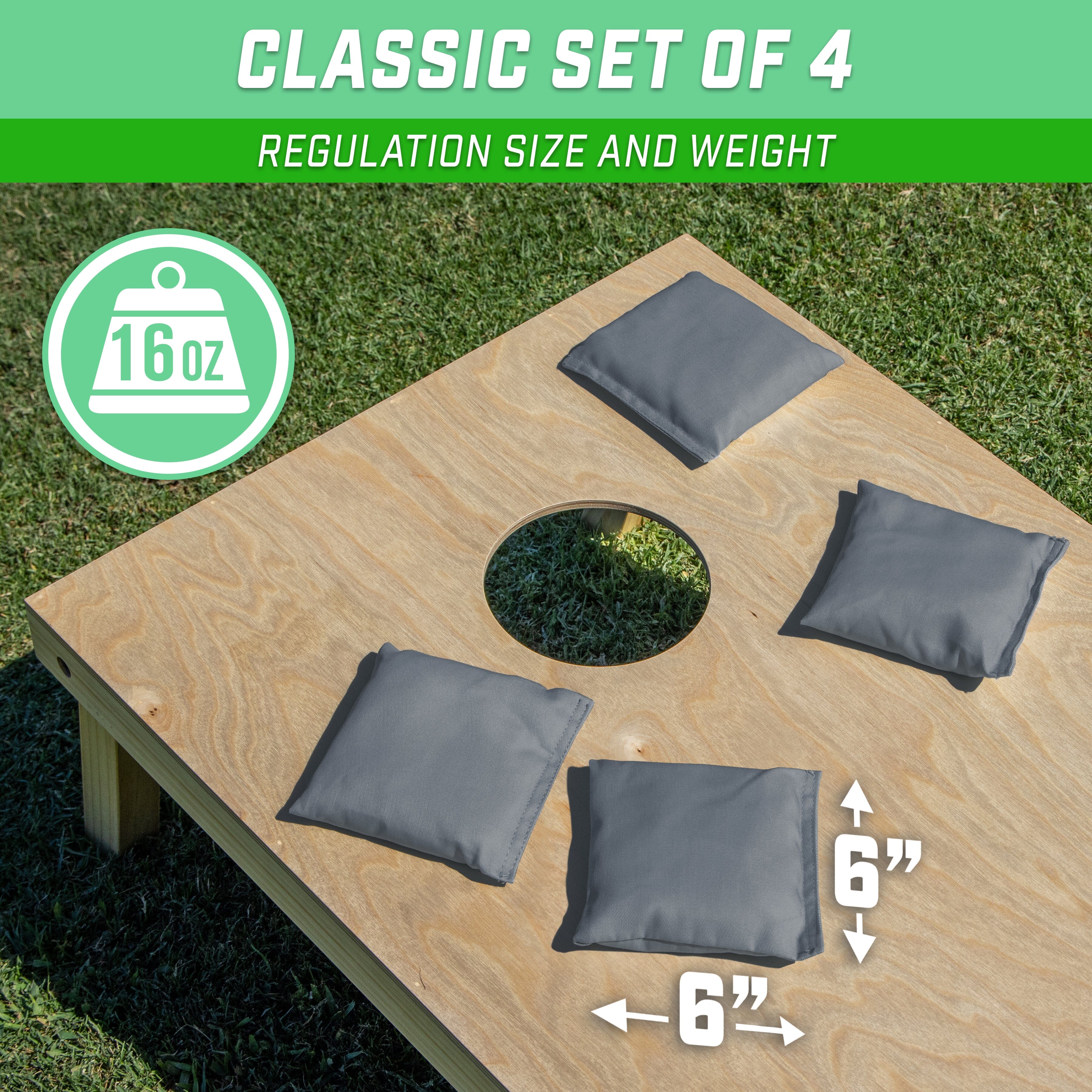 GoSports Cornhole Bean Bags Set of 4 - Regulation All Weather - Classic Dark Gray Cornhole GoSports 