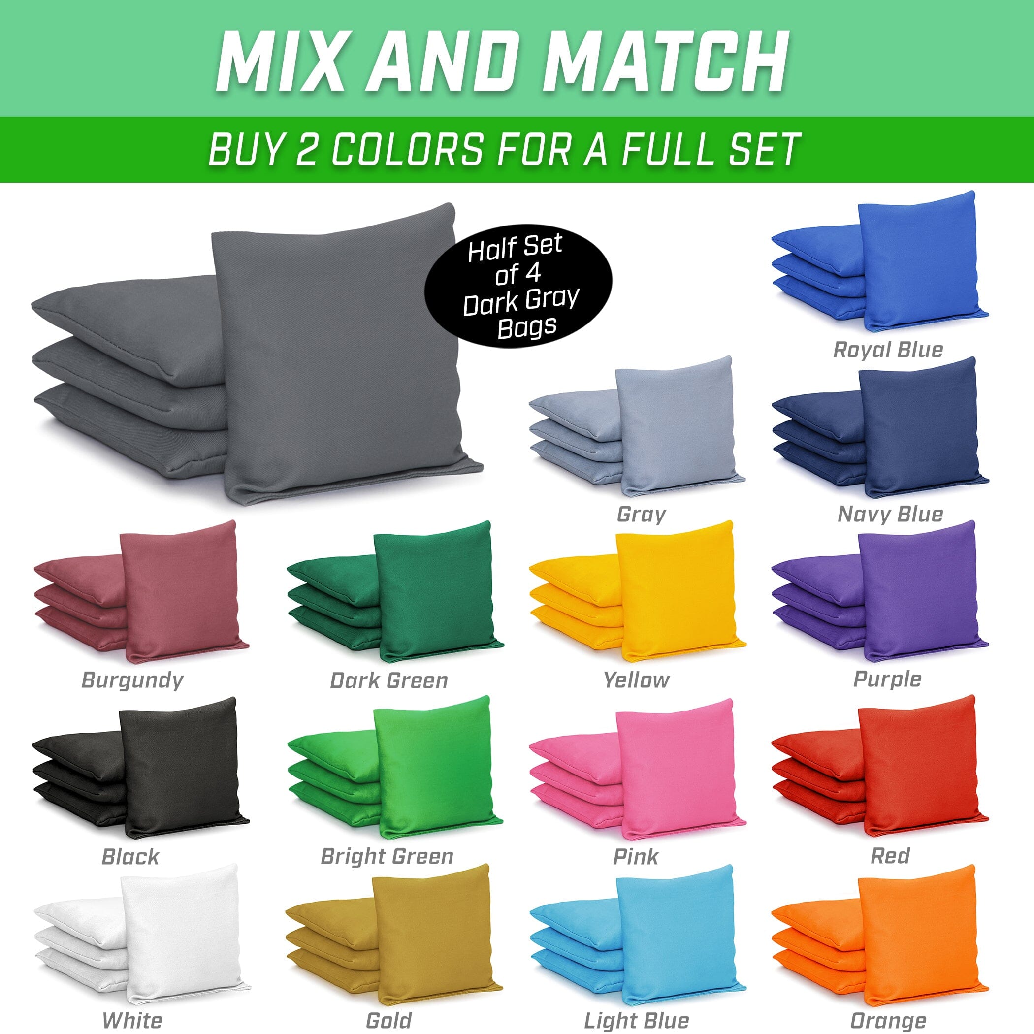 GoSports Cornhole Bean Bags Set of 4 - Regulation All Weather - Classic Dark Gray Cornhole GoSports 