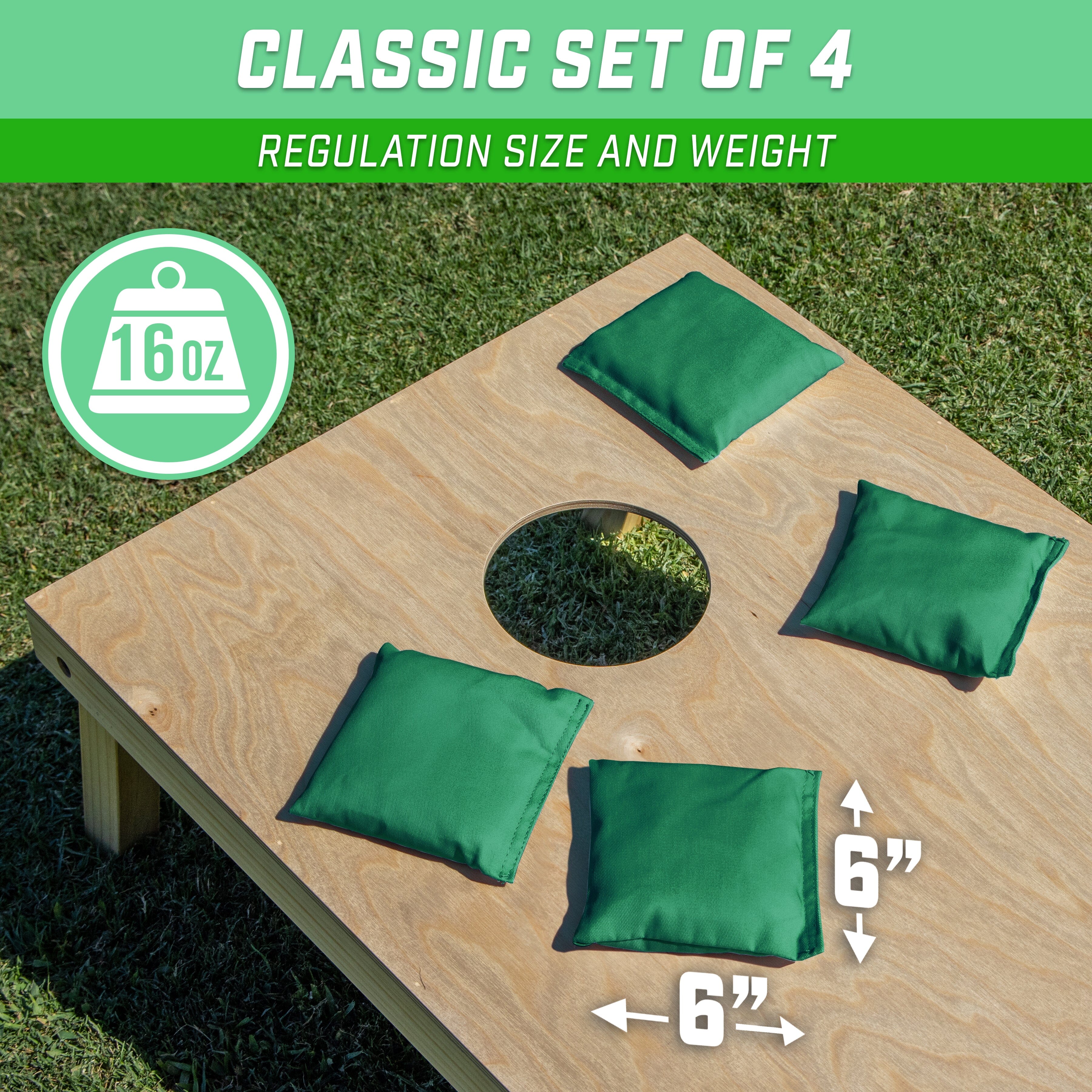 GoSports Cornhole Bean Bags Set of 4 - Regulation All Weather - Classic Dark Green Cornhole GoSports 