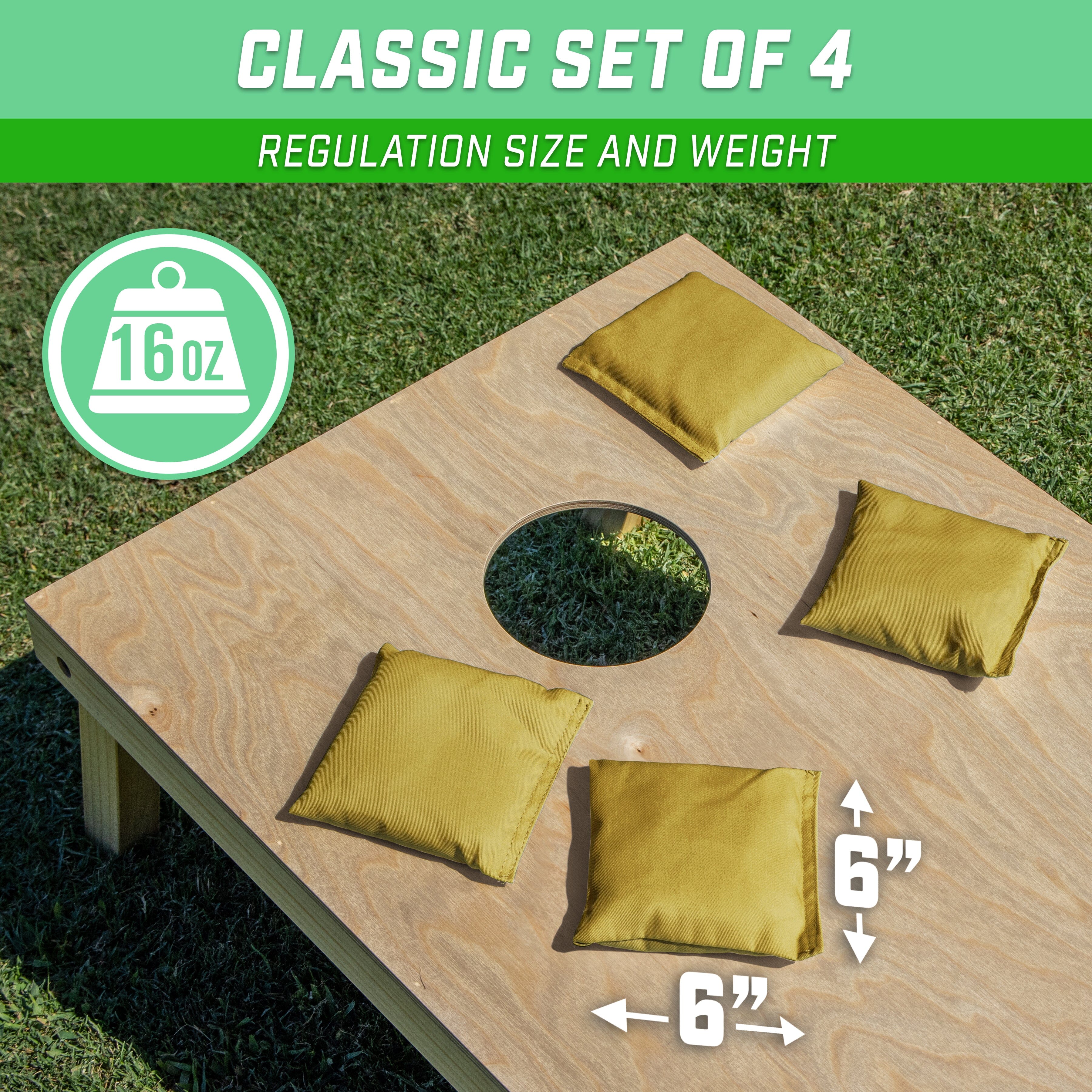 GoSports Cornhole Bean Bags Set of 4 - Regulation All Weather - Classic Gold Cornhole GoSports 