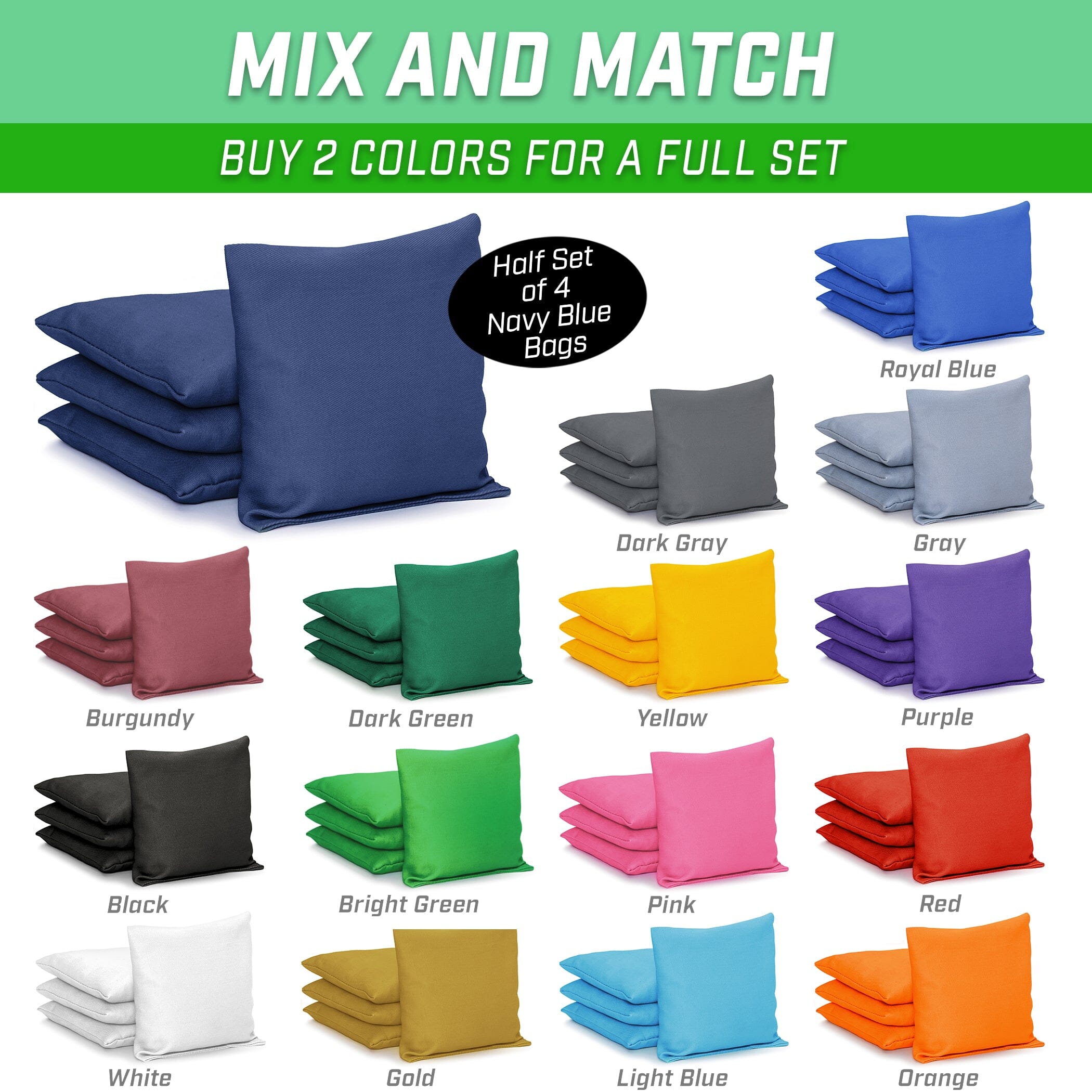 GoSports Cornhole Bean Bags Set of 4 - Regulation All Weather - Classic Navy Cornhole GoSports 