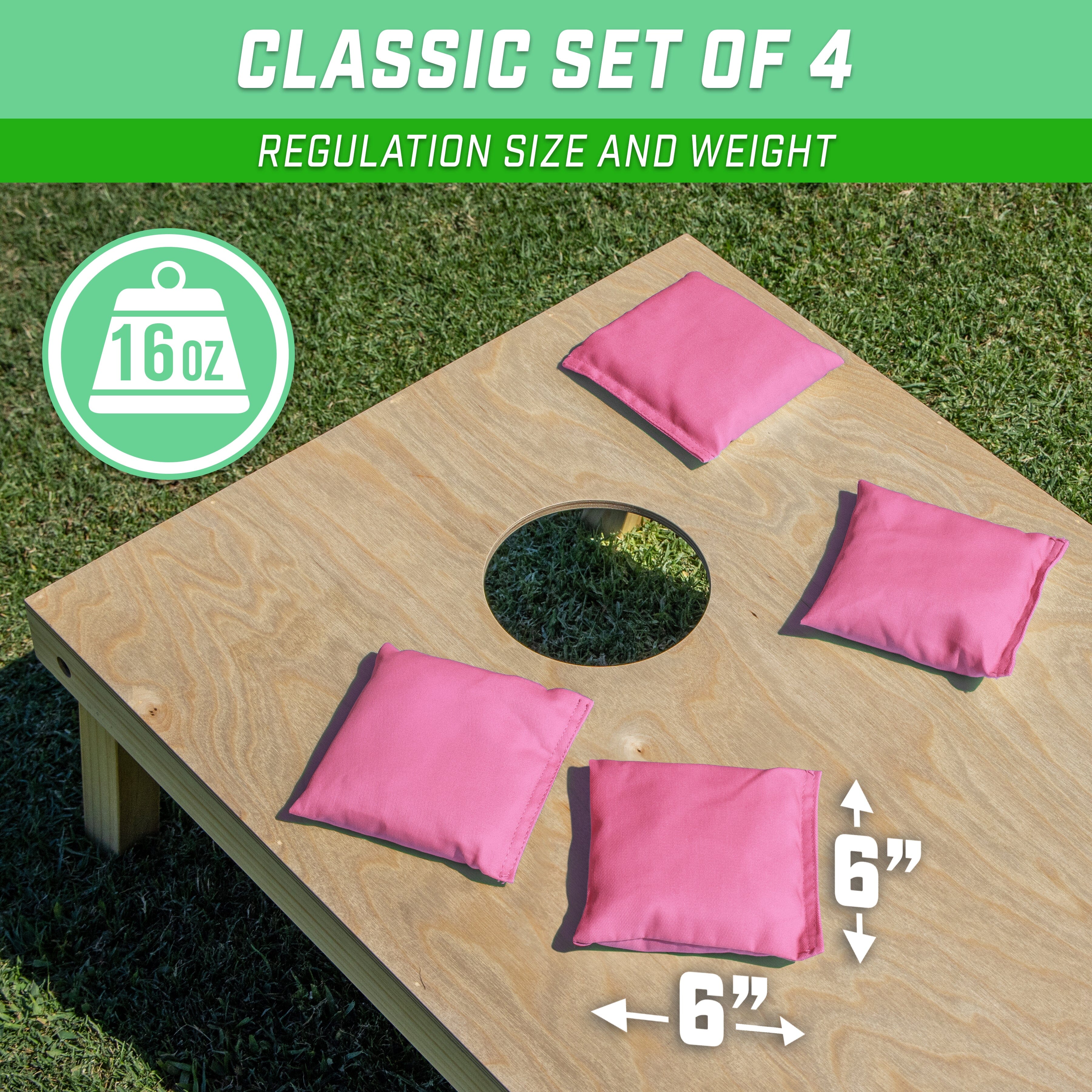GoSports Cornhole Bean Bags Set of 4 - Regulation All Weather - Classic Pink Cornhole GoSports 
