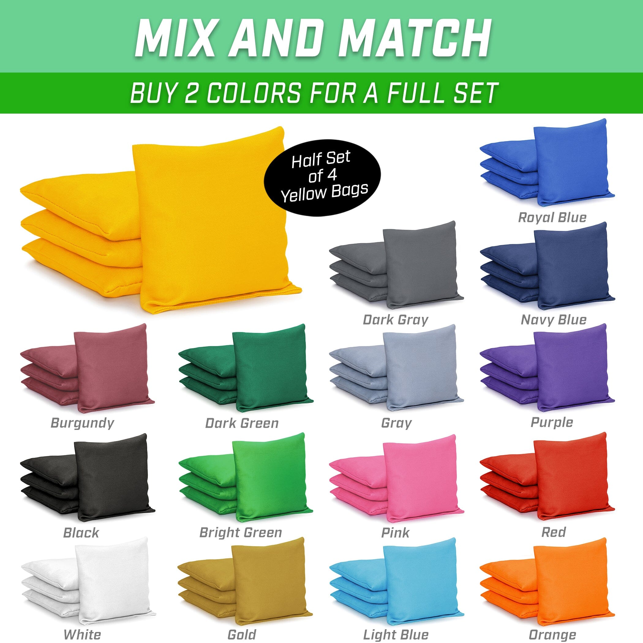 GoSports Cornhole Bean Bags Set of 4 - Regulation All Weather - Classic Yellow Cornhole GoSports 