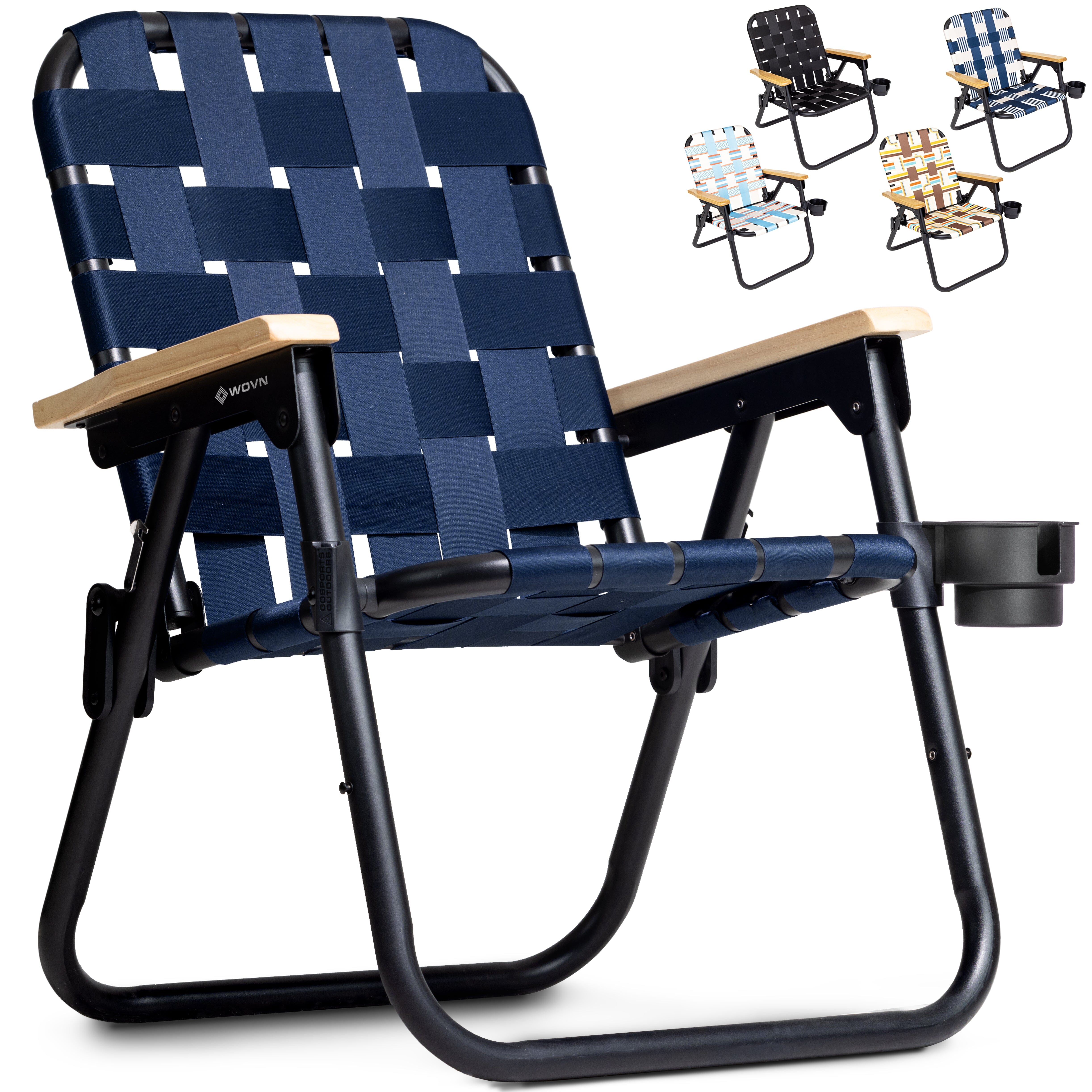 GoSports WOVN Beach Backpack Chair - 9 Styles Available - Premium Folding Camping Chair GoSports Navy 