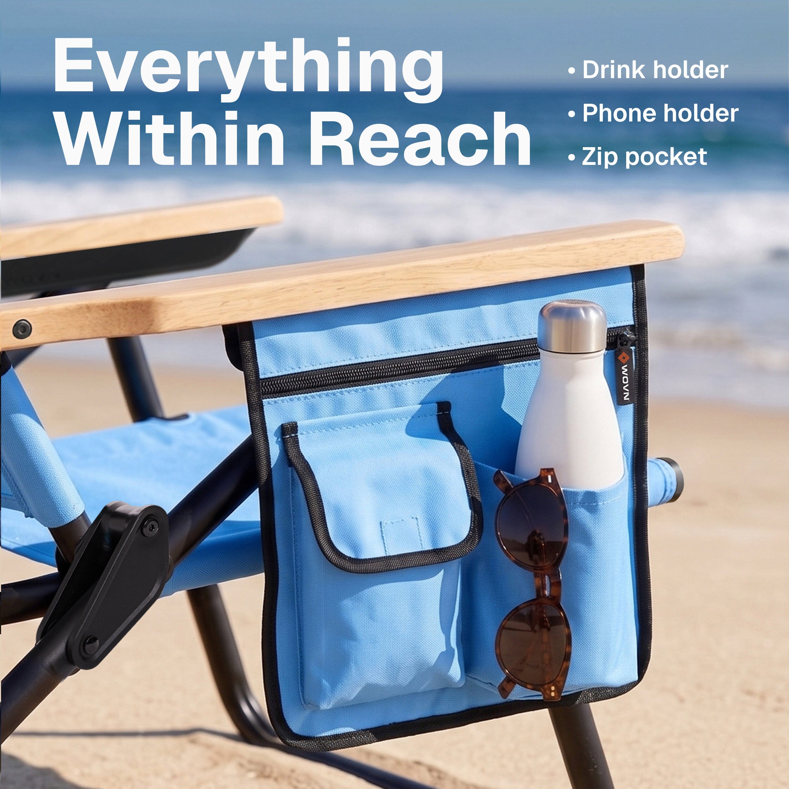 WOVN Premium Reclining Beach Chairs 2 Pack - Portable Lay Flat Folding Beach Chair for Adults - Includes Shoulder Backpack Strap, Pillow, 2 Pockets, and Cup Holder - Baja Beach Chair Playgosports.com 