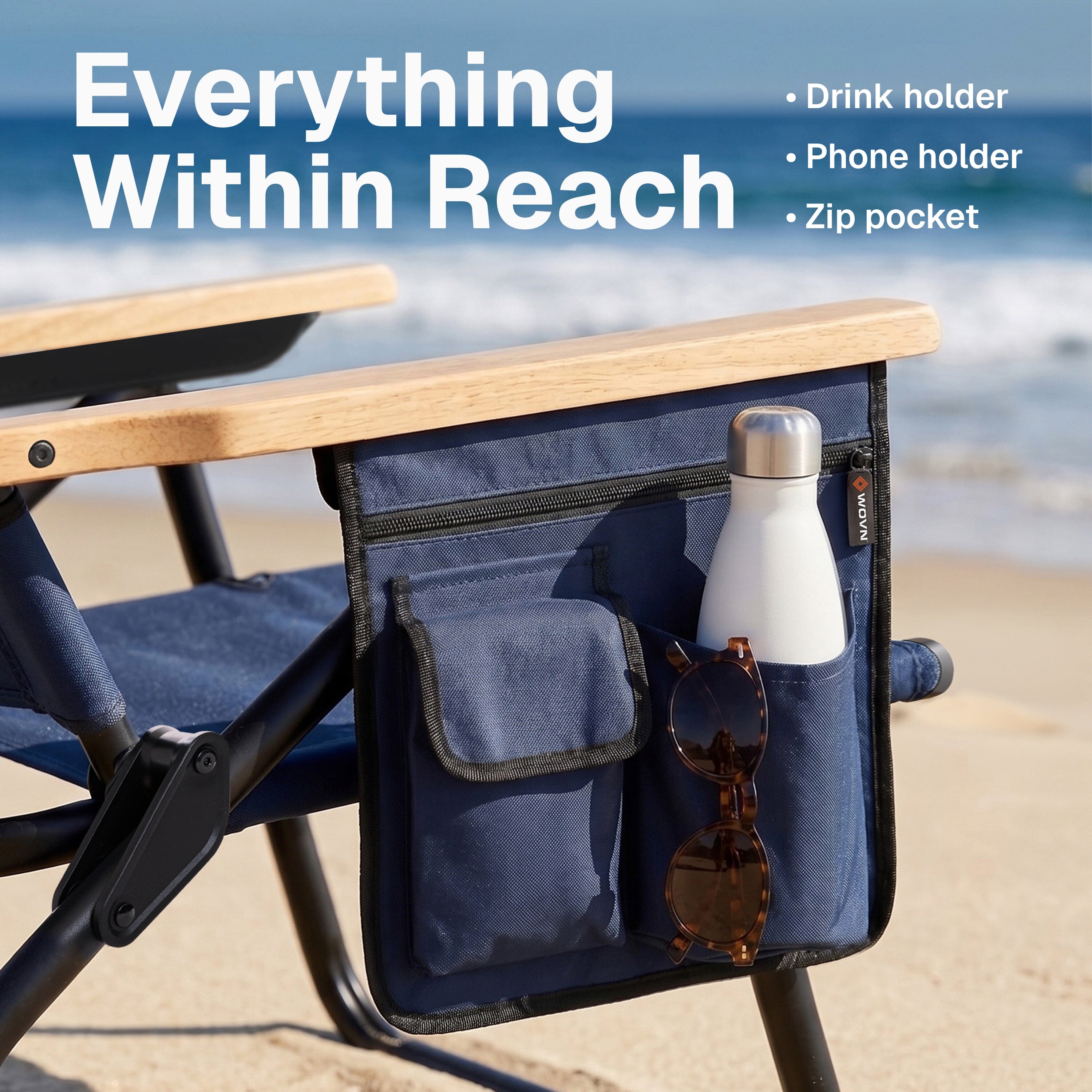 WOVN Premium Reclining Beach Chairs 2 Pack - Portable Lay Flat Folding Beach Chair for Adults - Includes Shoulder Backpack Strap, Pillow, 2 Pockets, and Cup Holder - Baja Beach Chair Playgosports.com 